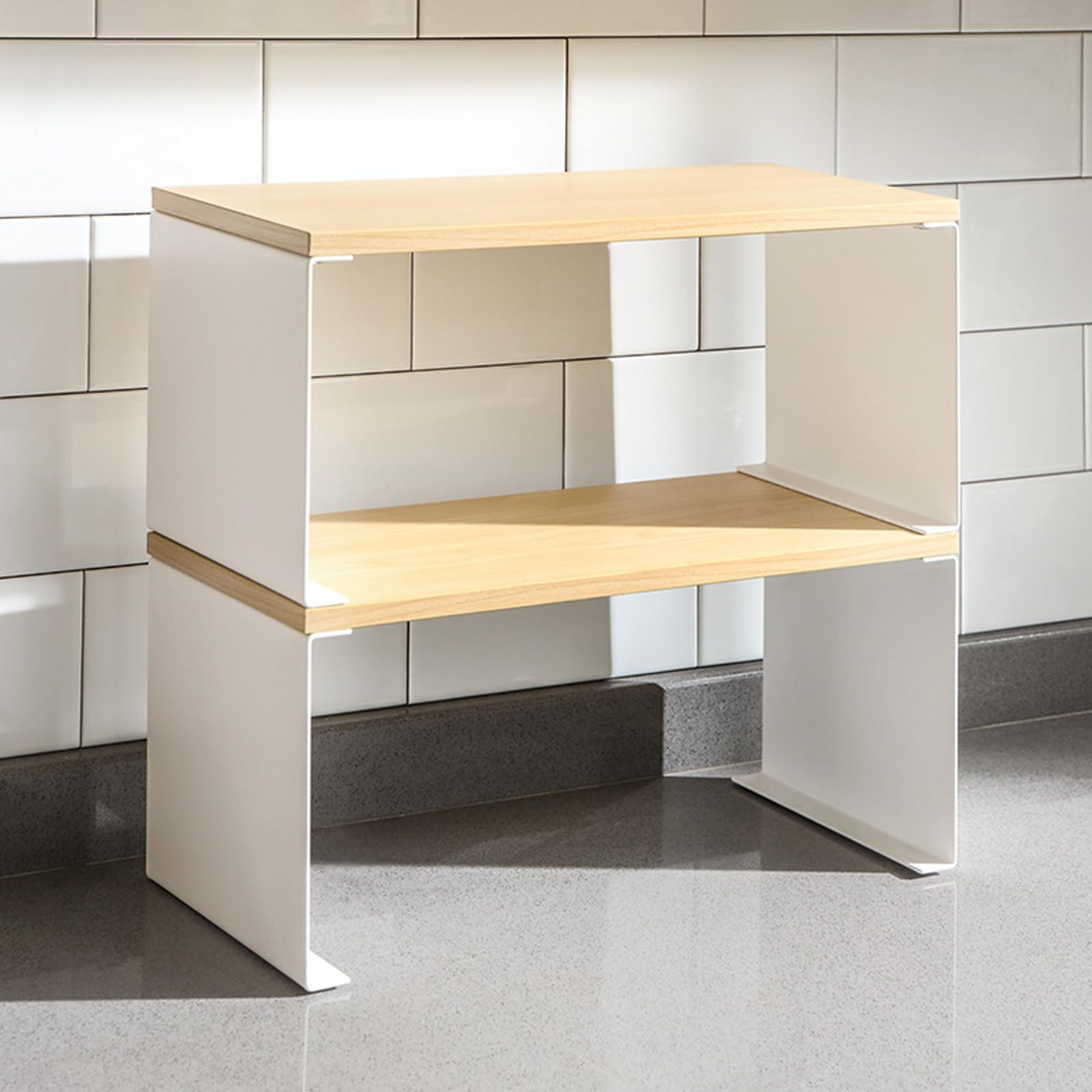 YGYQZ Kitchen Cabinet Desk Organizer and Storage Shelf, Set of 2 Tier Counter Shelf Spice Rack, Stackable, Removable Countertop Shelves for Kitchen