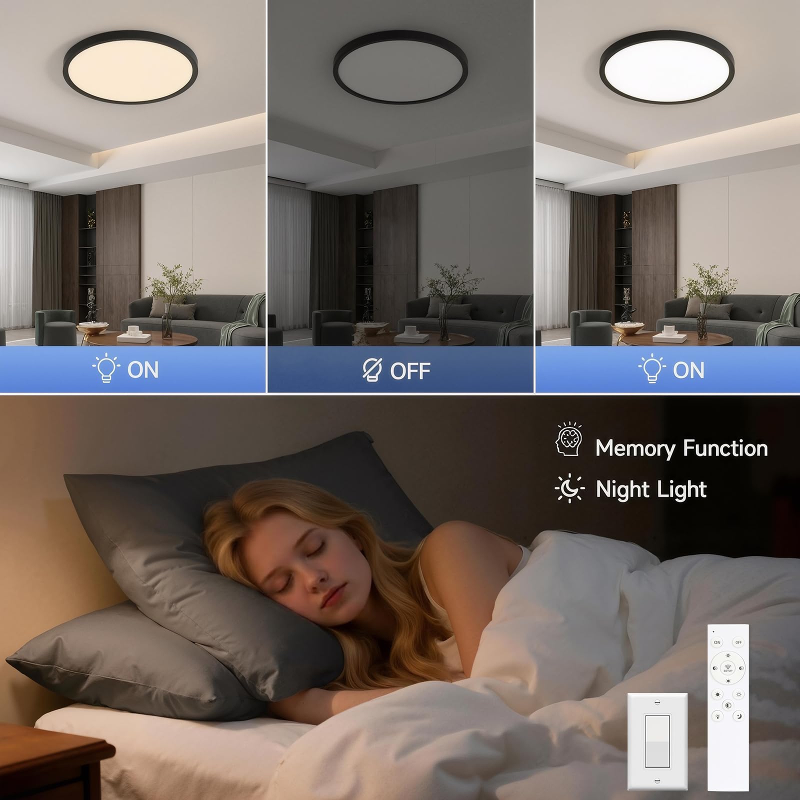 EASY EAGLE LED lampa sufitowa 50CM ściemnialna, okrągła lampa sufitowa 52W, czarna, nowoczesna lampa do łazienki, panel LED, lampa kuchenna do korytarza, sypialni, balkonu, salonu, kuchni, piwnicy