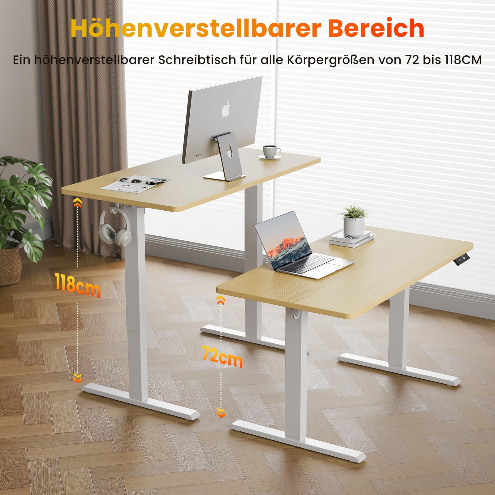 WALKINGDESK in hoogte verstelbaar bureau, 120 x 60 cm elektrisch Staand Bureau, zit-sta tafel computerbureau geheugenfunctie voor 4 hoogtes, Zwart