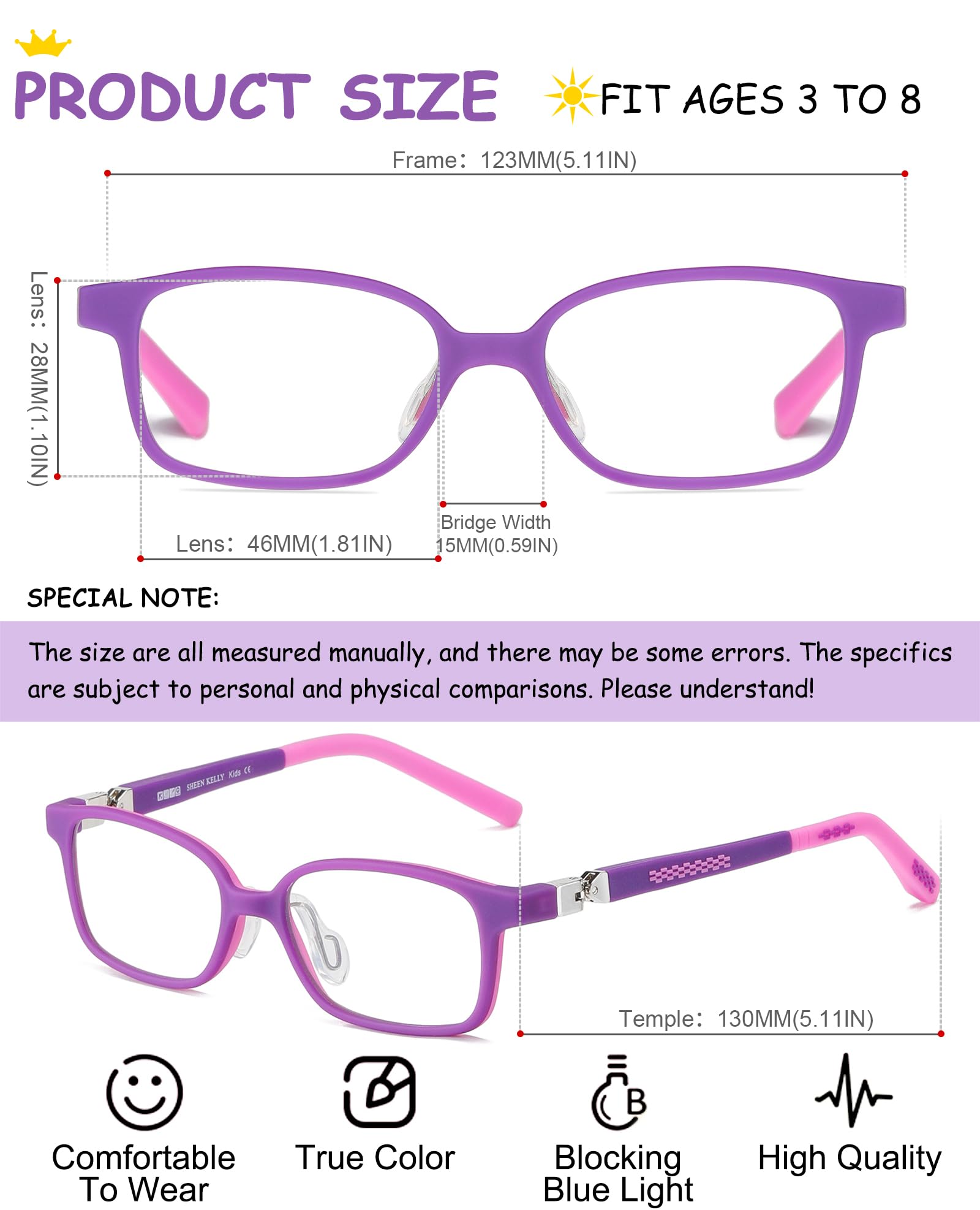 360 ° Hinges TR90 Lunettes d'ordinateur pour enfants: Lunettes anti-lumière bleue pour filles. Lunettes de protection contre les radiations anti-éblouissement, anti-UV et ordinateur / TV / tablette