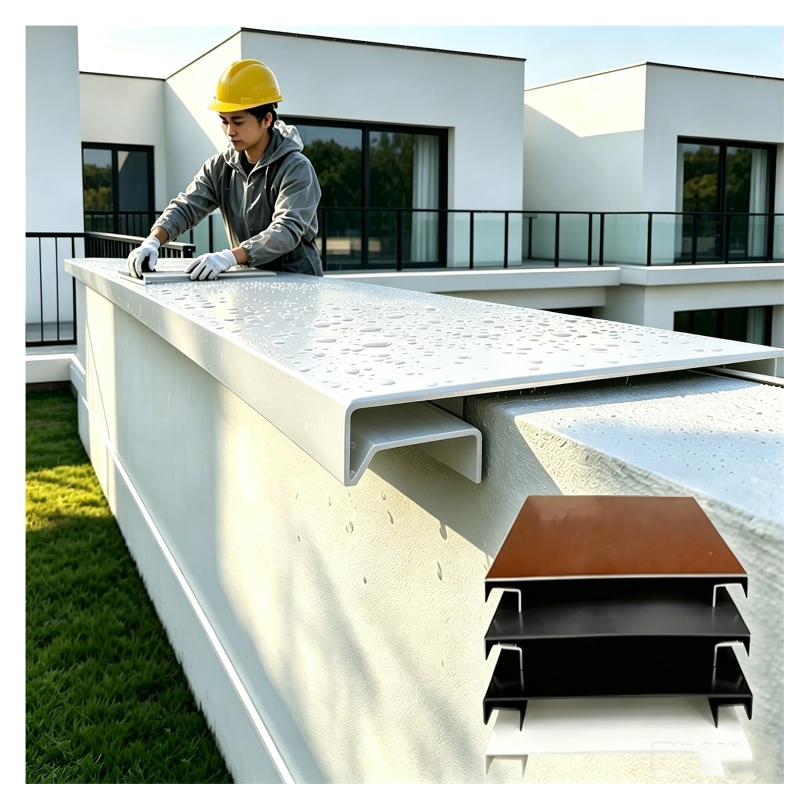 Cubremuros Aluminio 2mm con Canal LED y Vierteaguas | Base Oculta, Doble Borde Antigoteo Para Proteger Su Muro, Incluye Tornillos Y Tapas, Ideal Para Vallas De Patio.