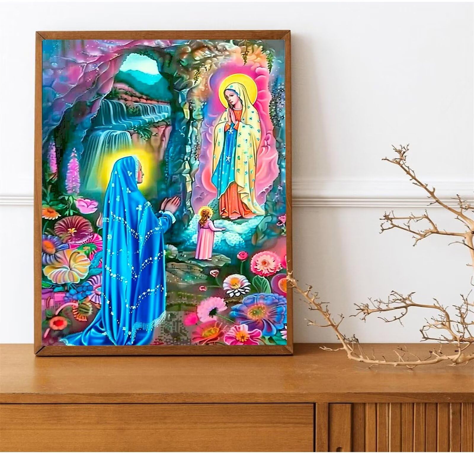 Peepezo Einhorn Malen Nach Zahlen ab 5 6 7 Jahre Mädchen Süßes JungfrauMalen Nach Zahlen für Kinder ab 7 Jahren Acrylfarben mit als Geschenk,Mittel Grotte 60x80cm (mit Rahmen)