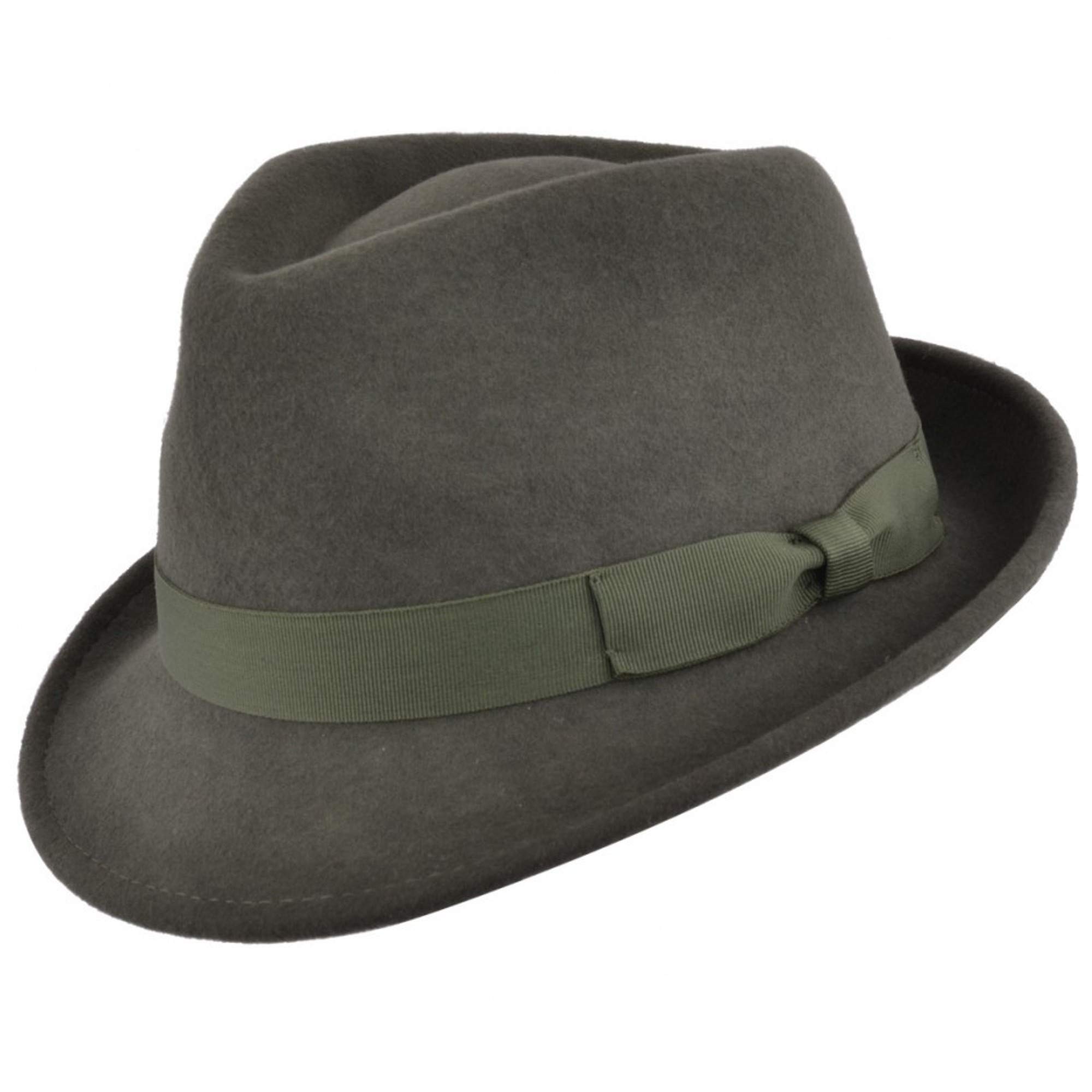 Viz-Uk Wear Men's Dark Green Gents Crushable Wool Felt Trilby Hat With Ribbon Band