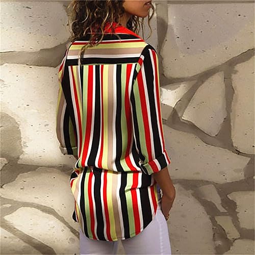 Miniatura 5 de Camisas de gasa con botones para mujer, blusas de manga larga casuales con solapa y colores a rayas, blusas de ajuste holgado para otoño