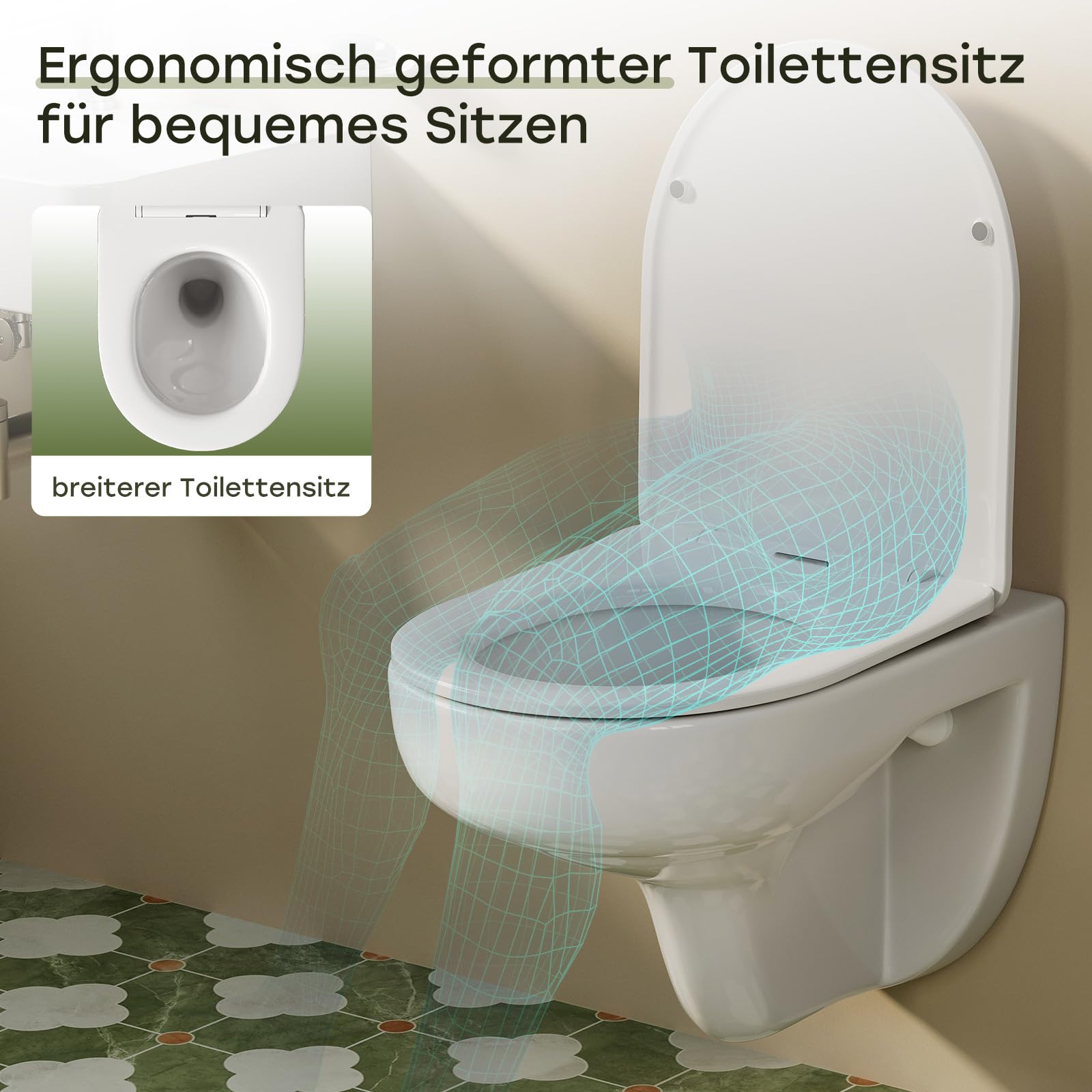 HOROW Hänge WC Spülrandlos mit Toilettendeckel mit Absenkautomatik | Kraftvolle Wirbelspülung, Leise und Effizient, Nanokeramik und Randloses verhindern Schmutzansammlungen, für Kleine Gäste-WC