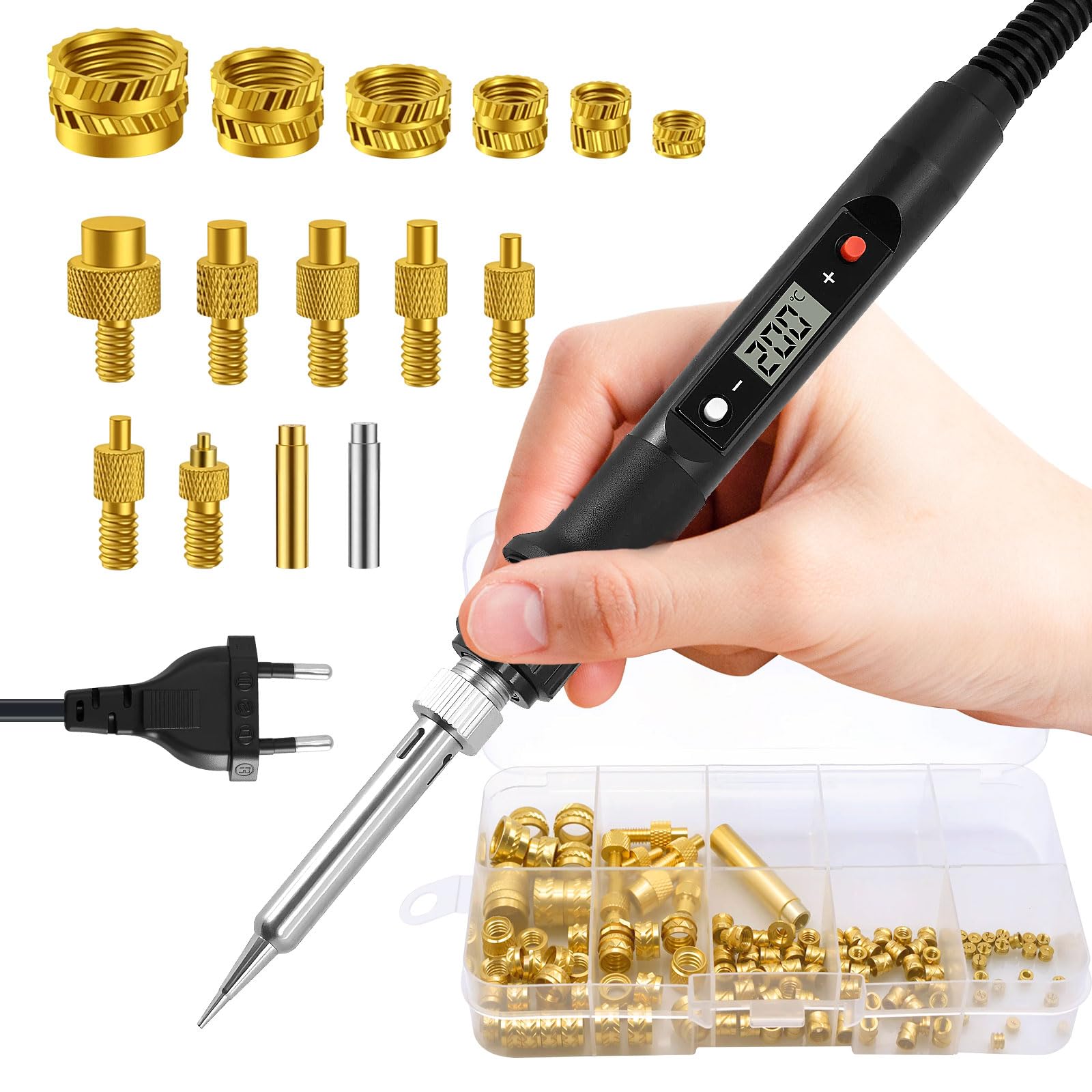 Mintion Inserto Filettato Punte Saldatura Set, 90W Saldatore Controllo Digitale Della Temperatura, Inserti Filettati M3 Stampa 3D, Punte Saldatura M2-M8, Inserti Termoindurenti, Accessori Stampa 3D