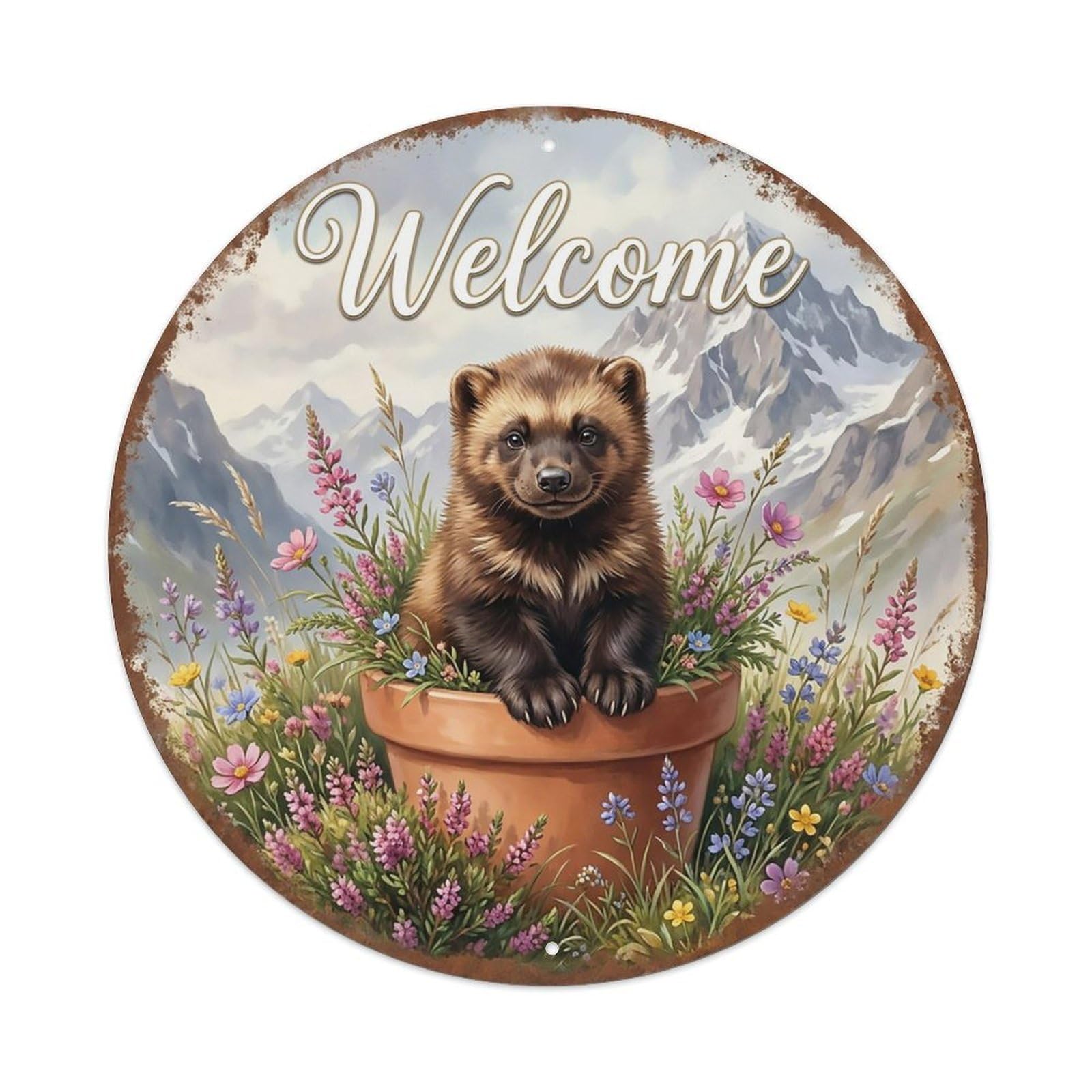 Welcome Wolverine Mountain Heather Metal Tin Sign