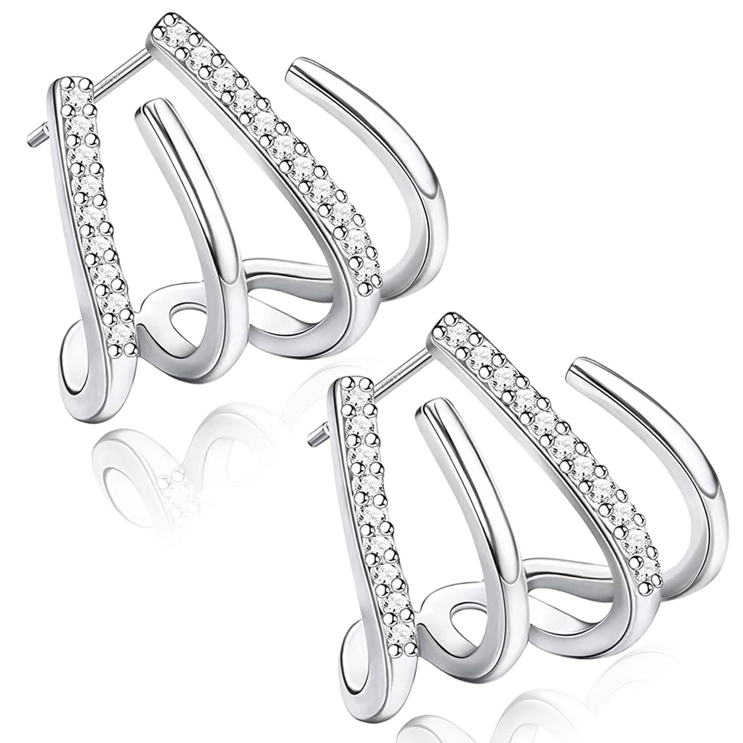 ShengruiliPendientes Plata,Creativos Pendientes Cuatro Garras,Pendientes Piercing Oreja para Mujer,Pendientes de Tuerca de Plata Oro,Pendientes Niña Hipoalergenicos para Mujeres Y Niñas