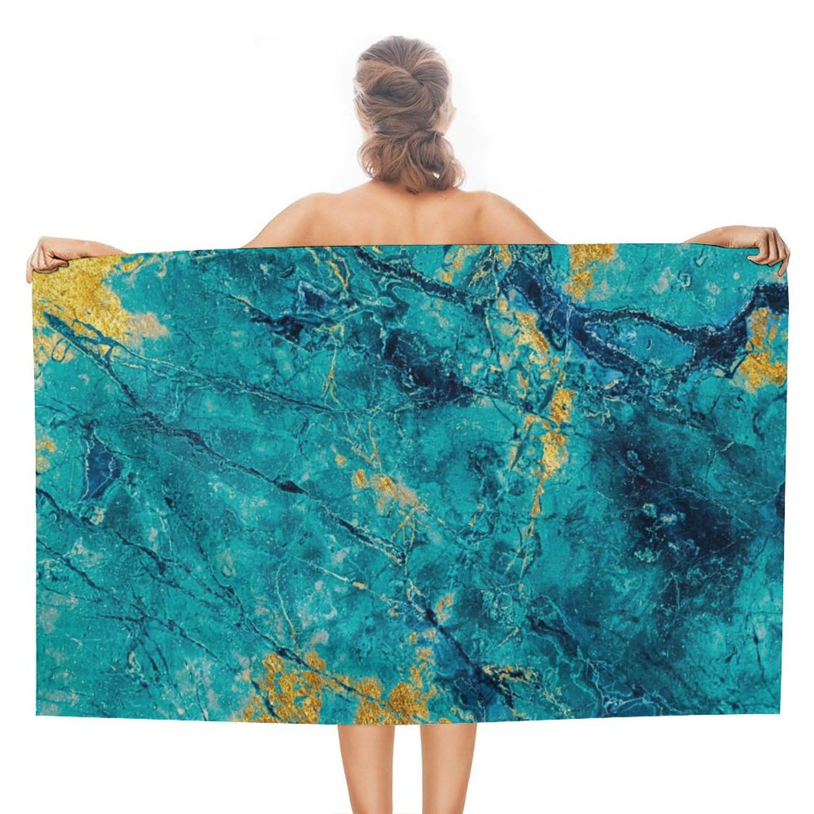 LEDFCVSU Beach Towel, Teal Marble Bath Towel, Absorbent Towel for Swimming, Sports, Travel