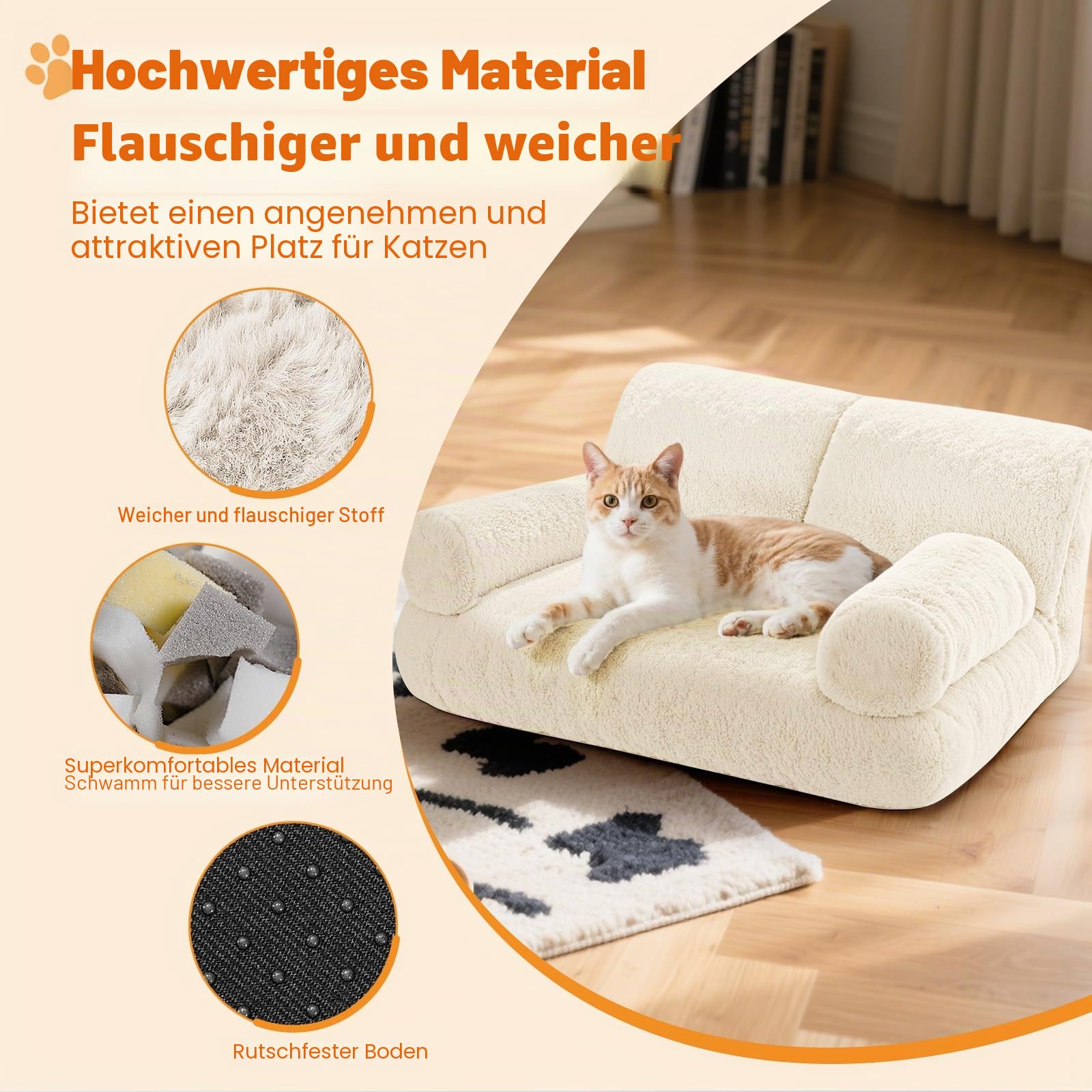 Gimars Große Katzen Bett für Katzen und Kleine Hunde – 10% mehr Füllung, Orthopädisches, Flauschiges, Waschbares Katzenbett mit Rand, Abnehmbarem Bezug und Rutschfester Unterseite, 66 x 50 x 30 cm