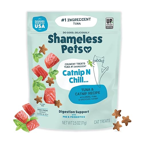 Shameless Pets Crunchy Cat Treats - Catnip Treats for Cats with Digestive Support, Kitten Treats with Real Ingredients, Natural & Healthy Flavored Feline Snacks - Fintastic Catnip, 1-Pk - Catnip N Chill - Tuna - 2.5 Ounce (Pack of 1)