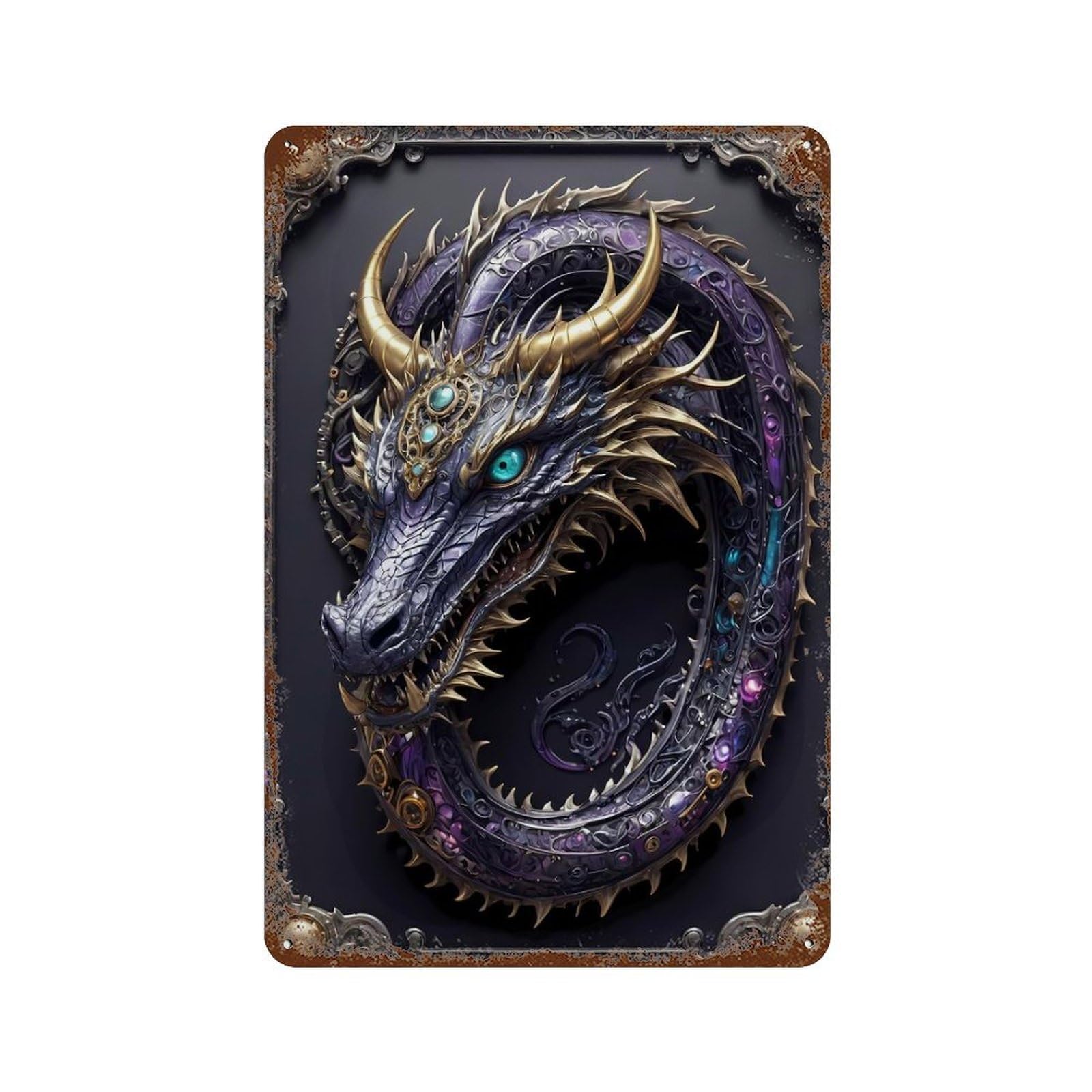 Garage Style Amethyst Dragon Lord Distressed Metal Wall Sign 11.8"x7.9", Rustic Home Decor for Bar And Workshop