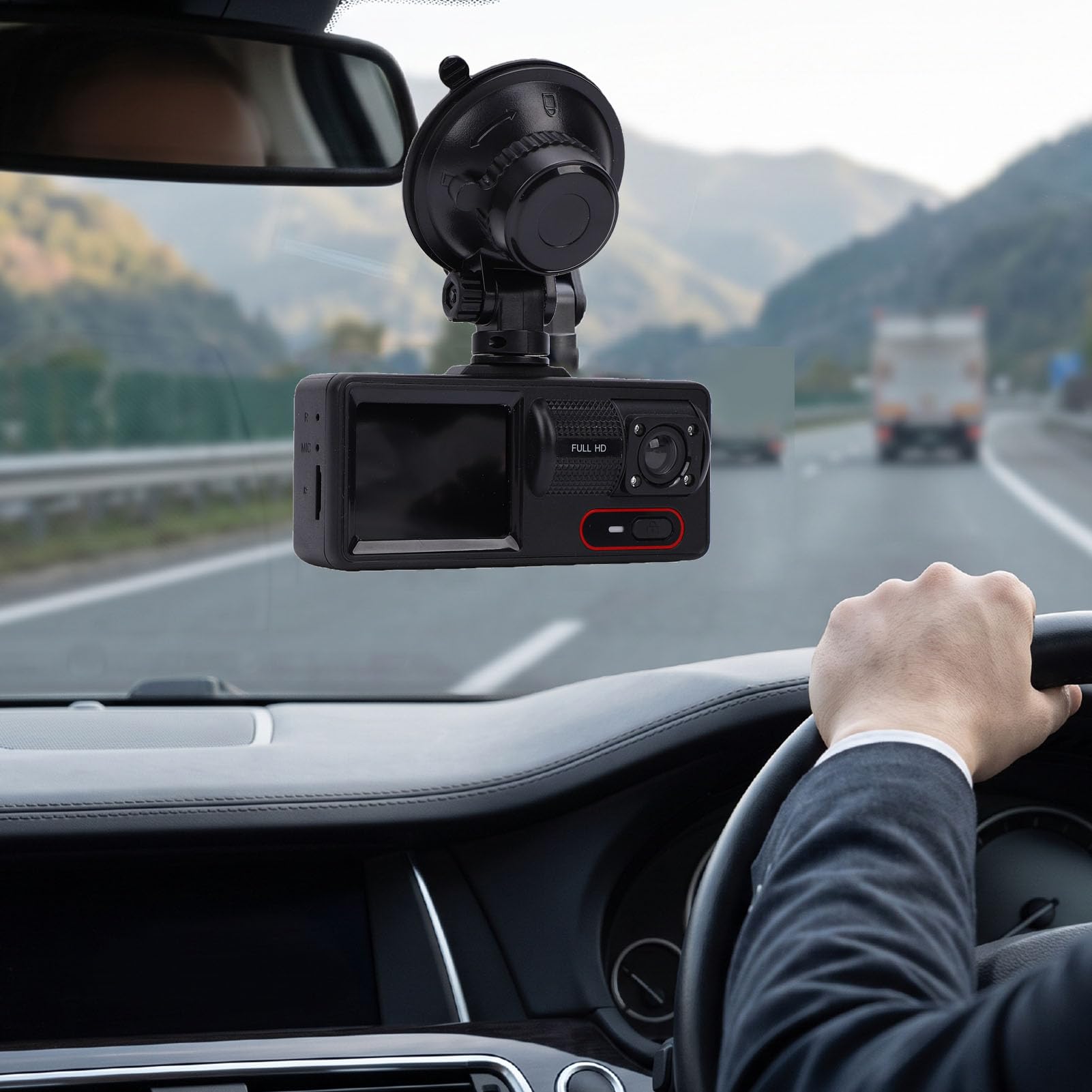 XUMIUZIY Dash Cam con Tripla Lente Anteriore e Posteriore Interna, Nera