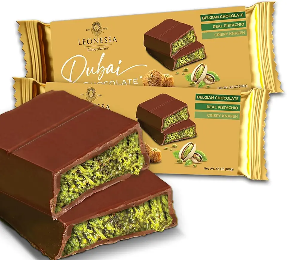 Leonessa Kit De Chocolate Dubai Com Pistache – Chocolate Premium Dubai Com Pistache – Sabor Intenso E Textura Cremosa – Pacote Com 2 Unidades De 99G