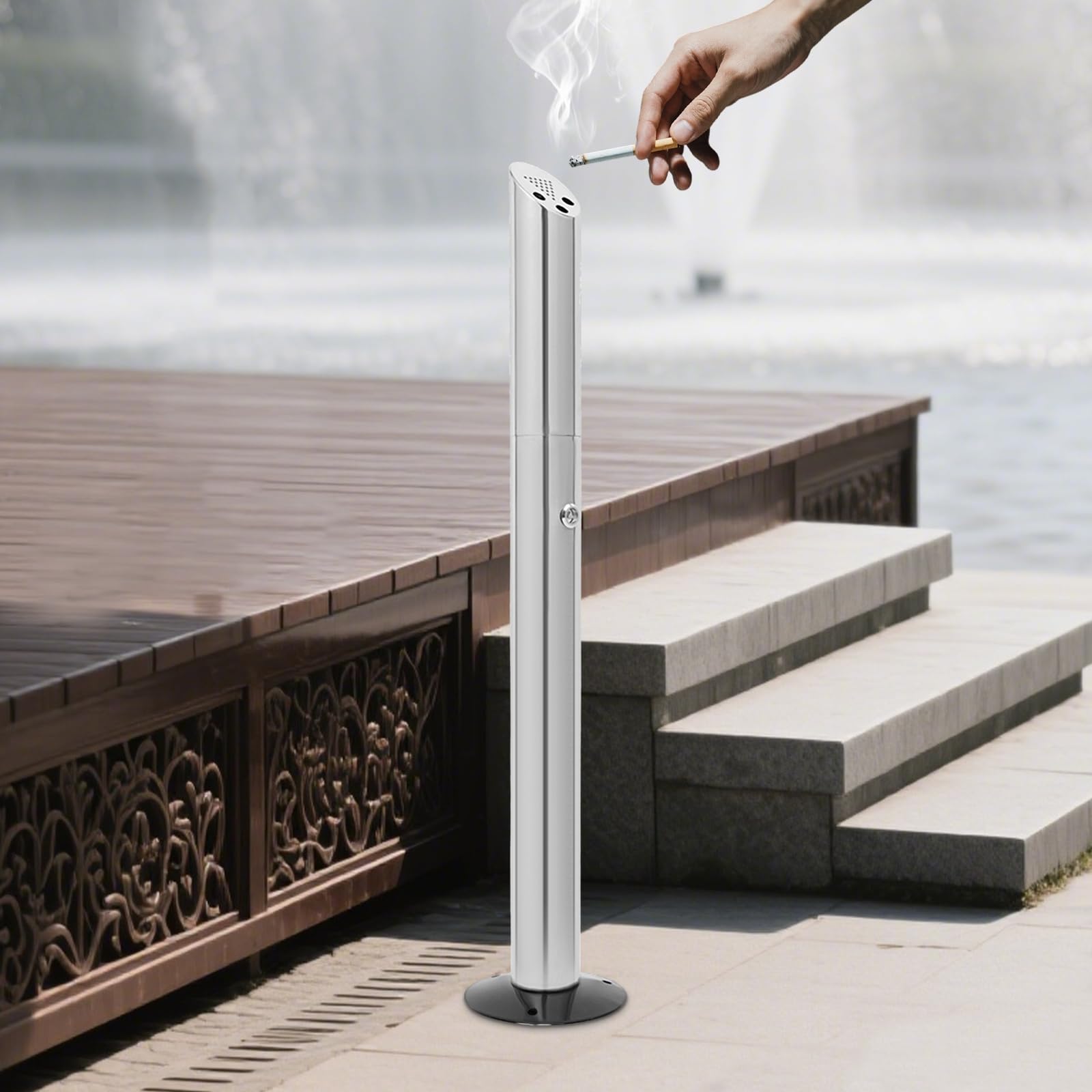 Posacenere da Terra per Esterni, Portacenere Verticale in Acciaio Inox per Pub, Hotel, Ristorante, Giardino, Ufficio, Terrazza, 17x92 cm
