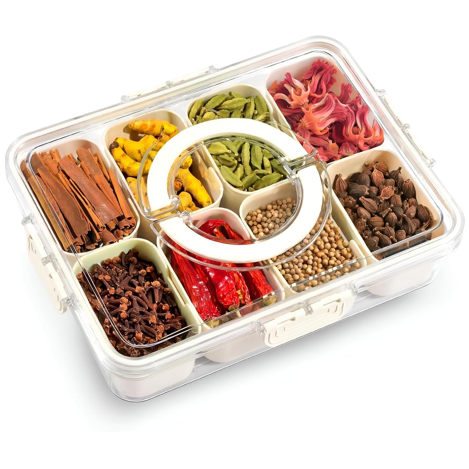 AEKDO 8 Divided Veggie Tray with Lid Airtight, 8 Compartment Removable Snackle Box Charcuterie Container, Fridge Organizer, BPA-Free Food Storage Container Serving Tray for Snack, Fruit, Candy, Nuts-image-29