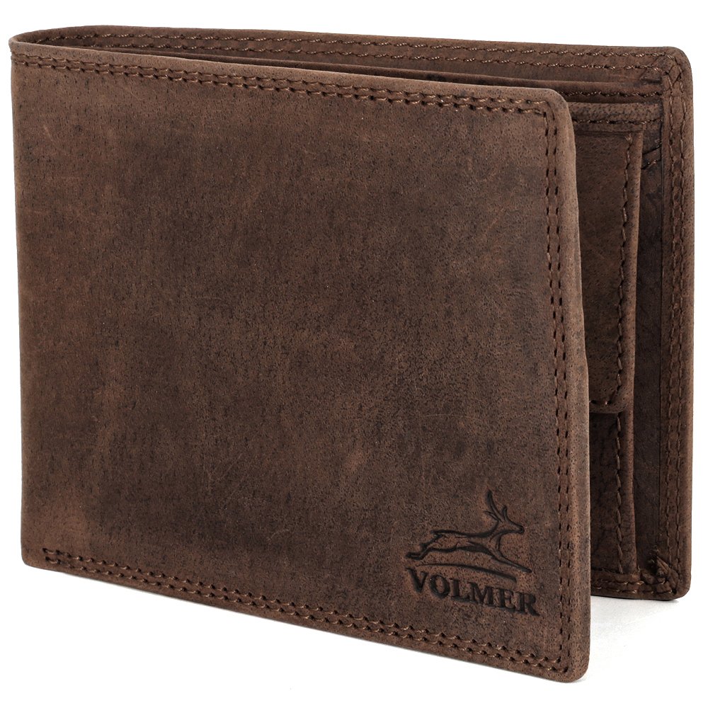 Men's Leather Wallet with RFID Protection - Extra Sturdy Double Stitching - 6 Compartments for Credit Cards - Landscape Format - Brown