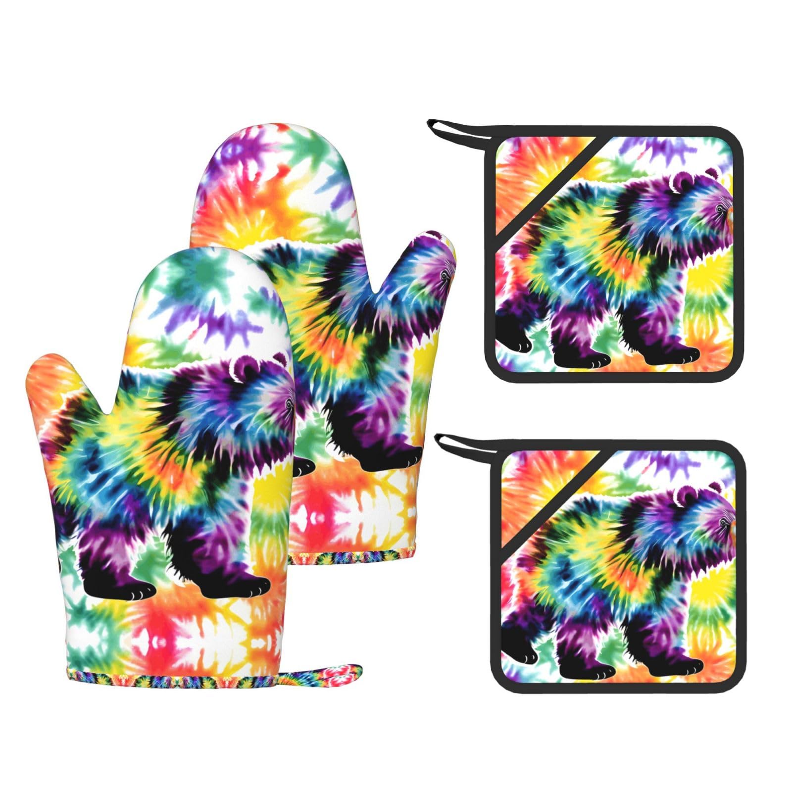 Gants de cuisine en silicone protecteurs Bear Dancing lot de 4 anti-brûlure tie dye