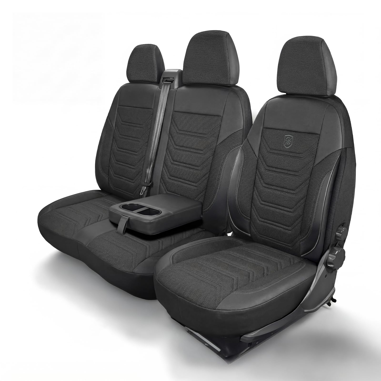 Autositzbezüge 2+1 für FIAT Ducato, Peugeot Boxer, Citroen Jumper 2014-2026, Opel Movano C 2022-2026 - Piqué-Stoff/Schwarz - Vordersitz-Set (rechter Beifahrersitz geteilt)