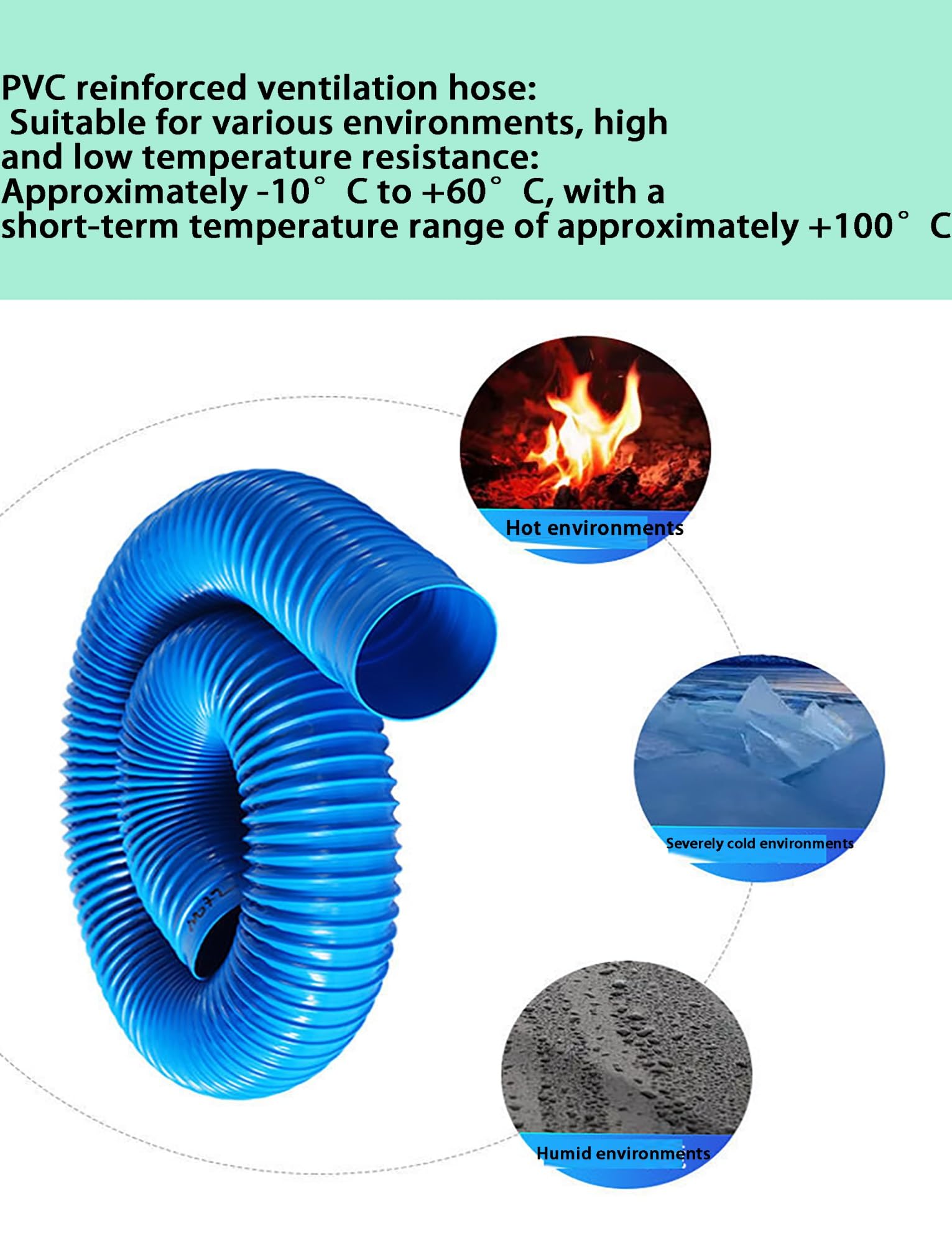 Manguera de succión Polvo Caucho PVC, Manguera Reforzada con Espiral for ventilación carpintería, Varios tamaños, Color Azul