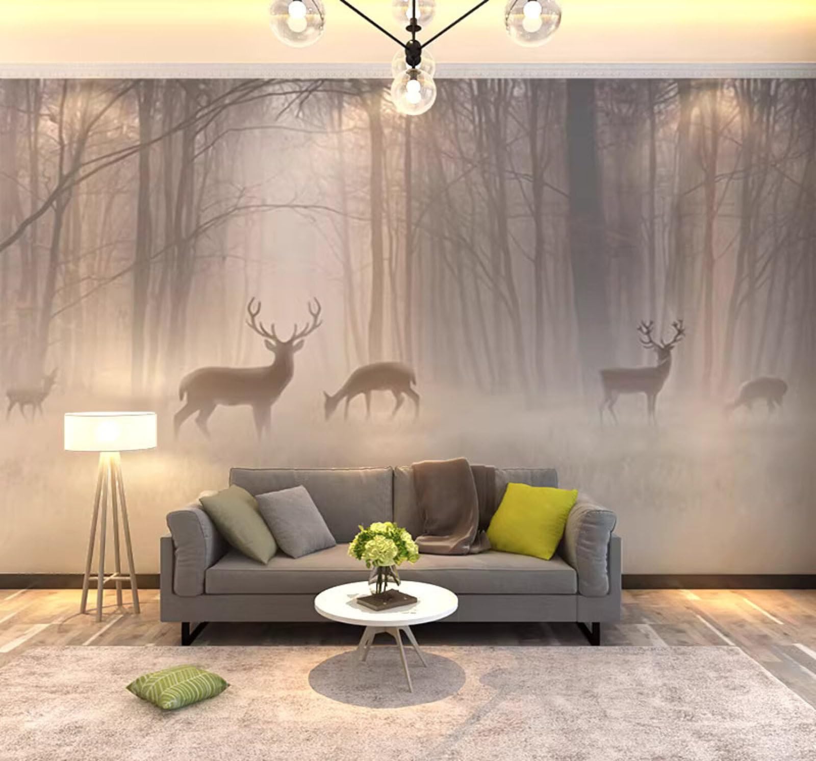 Ethereal Dreamlike Forest Reindeer Fairyland 3D Wallpaper Easy Install Feature Office Living Room Sofa Bedroom TV Background Wall Decoration-350cm×256cm
