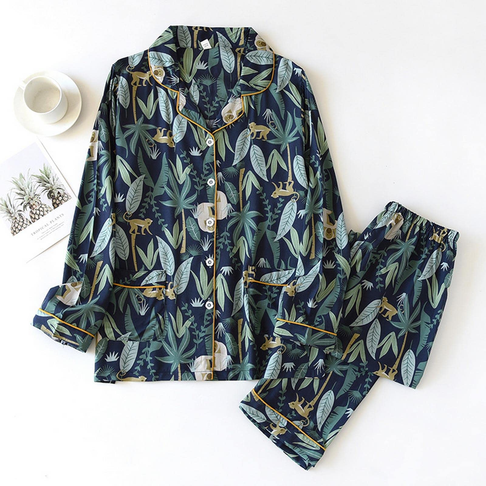 Pigiama Donna Set A Due Pezzi Donni da Donna per La Primavera Autumn Inverno Inverno A Maniche Lunghe Viscose Canci di Cotone Sust Women Sleep Abbigliamento Piajama Set