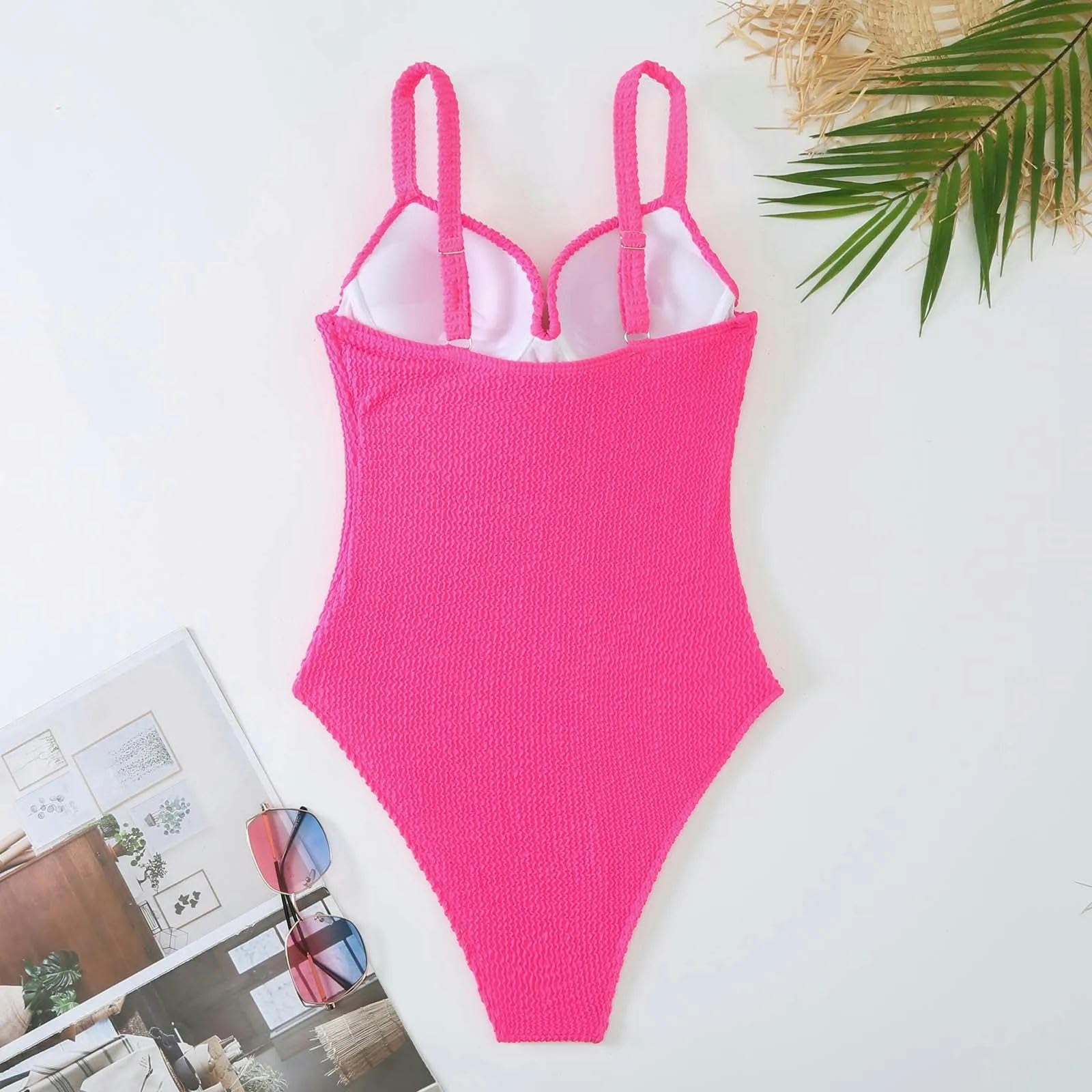 Damskie bikini Push Up strój kąpielowy damski jednoczęściowy damski body kąpiące się lato odzież plażowa-różowy-s