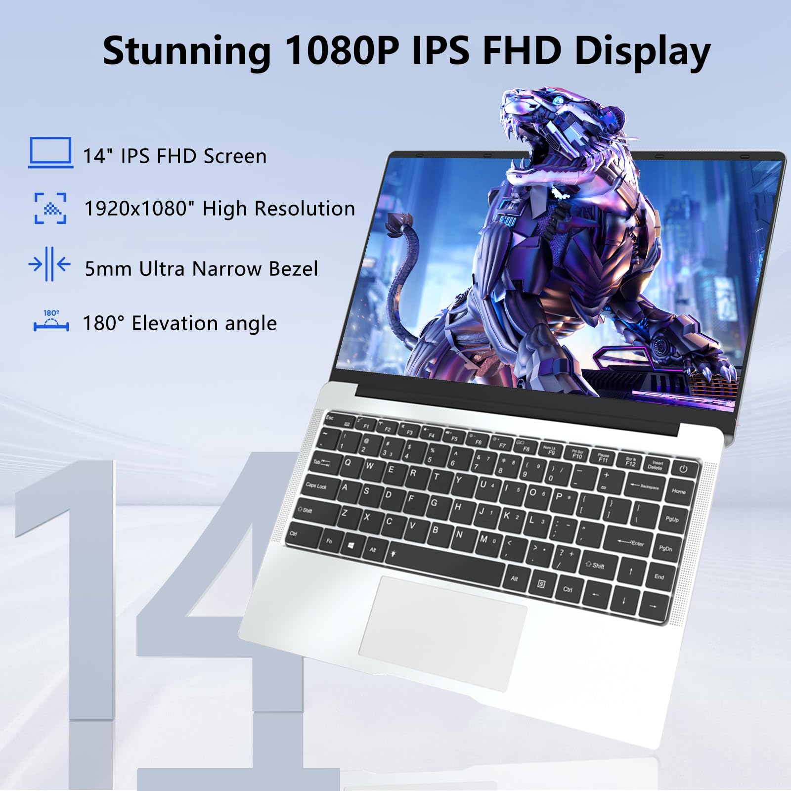 PC Portatile 14 Pollici, Notebook 8GB RAM LPDDR4 256GB SSD, Celeron J4125 CPU, Windows 11 notebook con Mini-HDMI+USB3.0+TF Card Slot+BT5.0, Laptop con FHD(1920x1080)Schermo Convertibile 180°