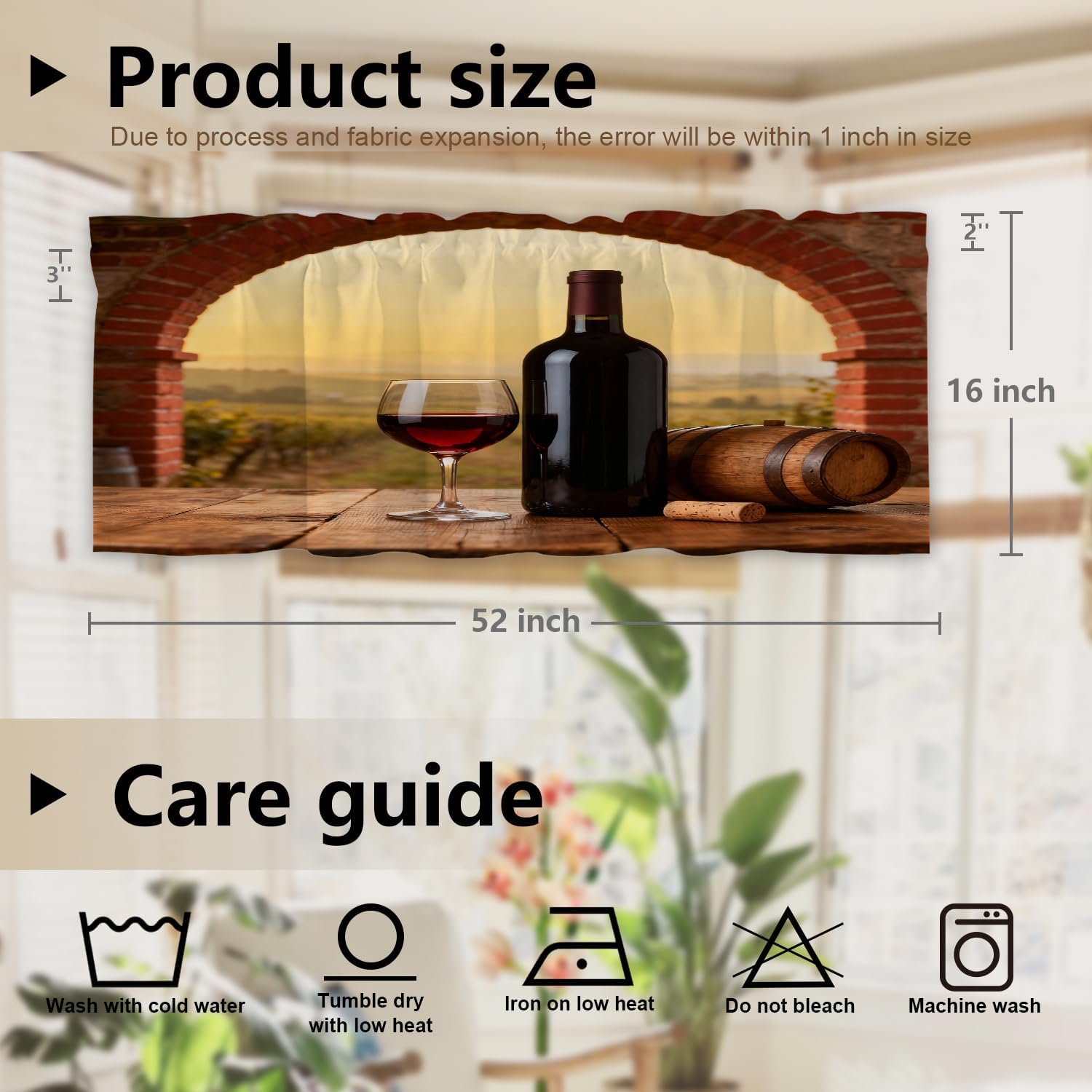 Red Romantic Wine Kitchen Valances for Windows,Khaki Elegant Wine Glass Blackout Valances Curtains Multilayer Polyester Drapes for Kitchen Bedroom 2 Pack 52X16 Inches
