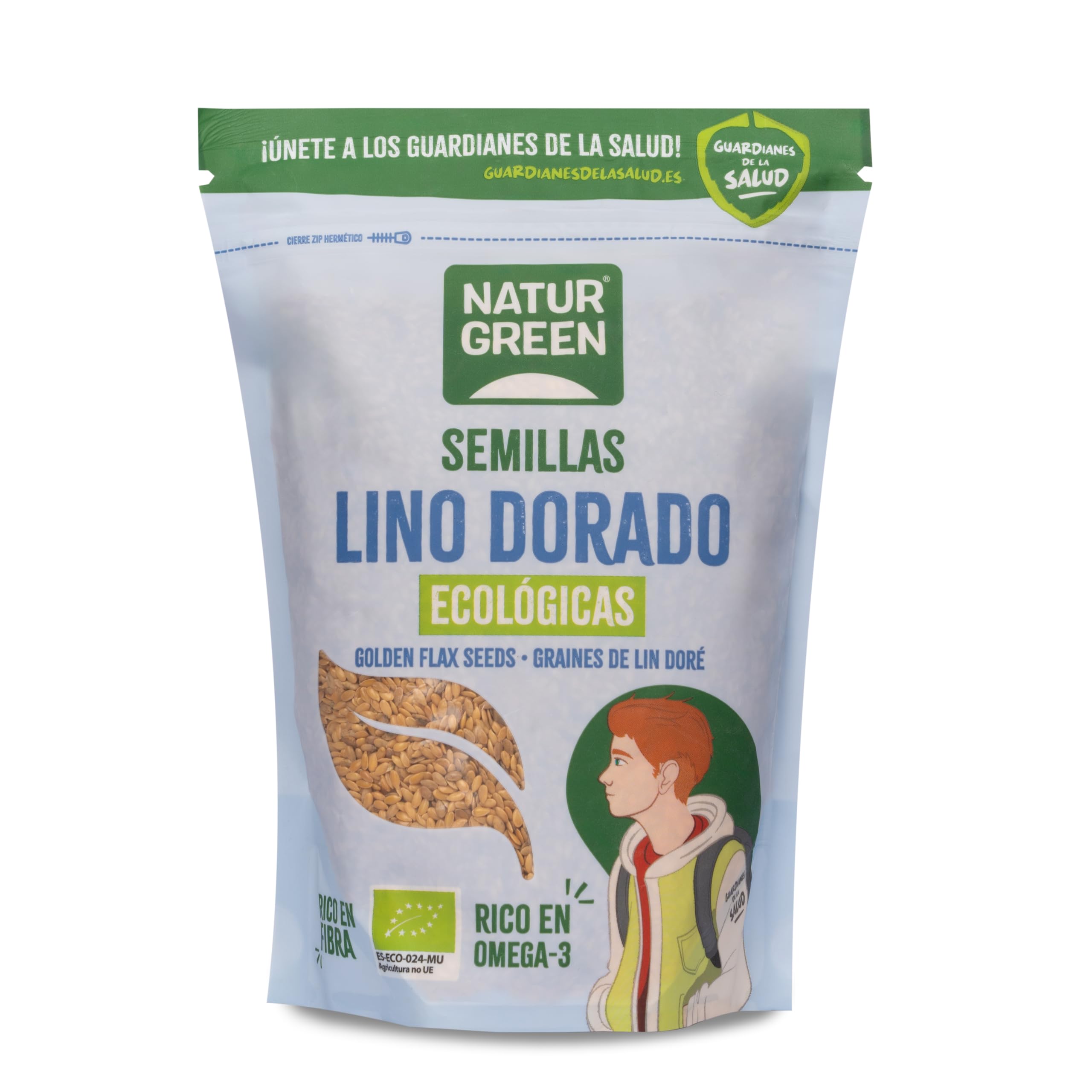 NaturGreen Lino Dorado Bio 500g | Alto en Fibra y Proteína | Fuente de Omega-3 | Sin Azúcares Añadidos | Superalimento Ecológico | Ideal para Dietas Veganas y Saludables