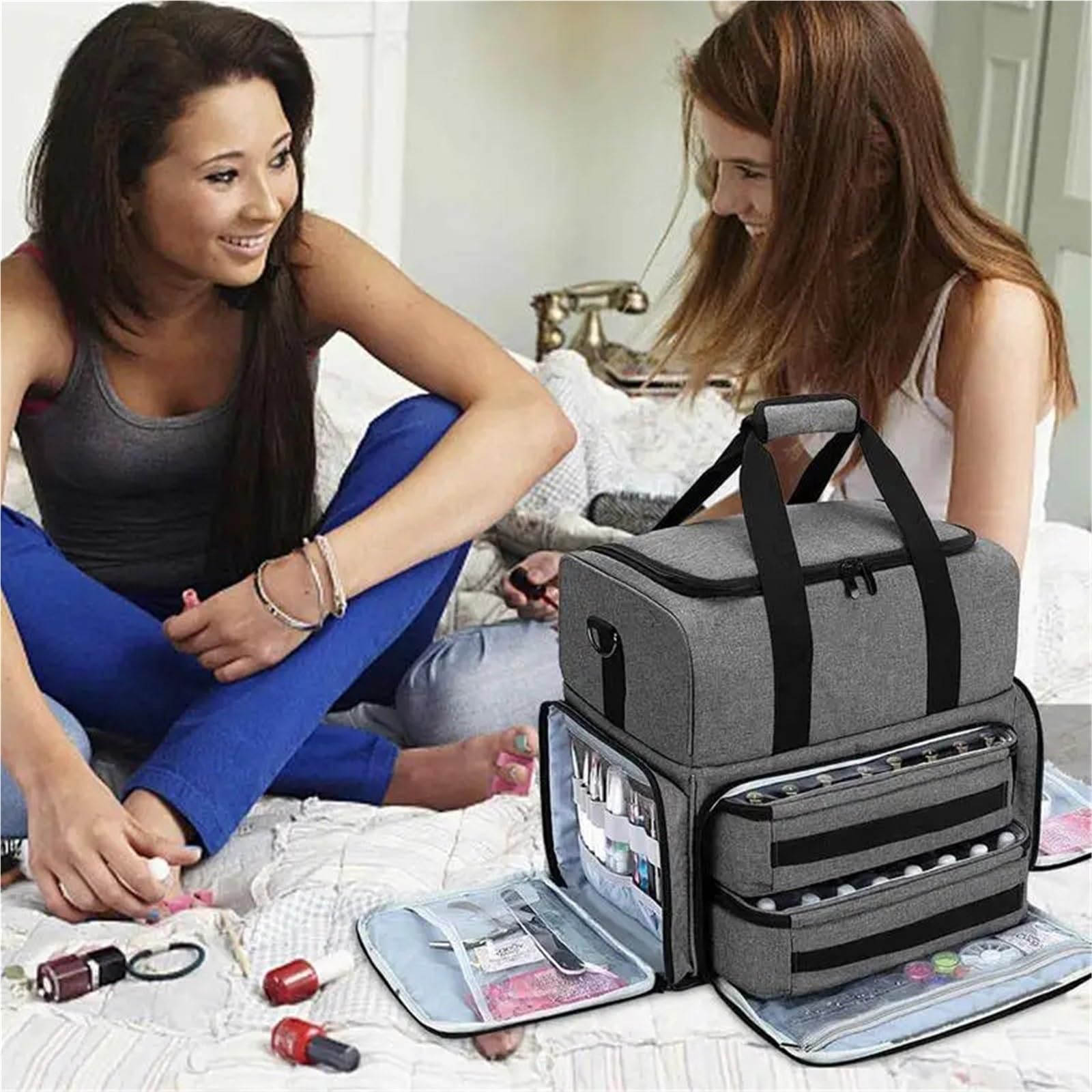 Almacenamiento De Esmaltes De Uñas Bolsa de almacenamiento de esmalte de uñas, organizadores de esmalte de uñas y estuche de almacenamiento, soporte for herramientas de NailArt de doble capa, bolsas y