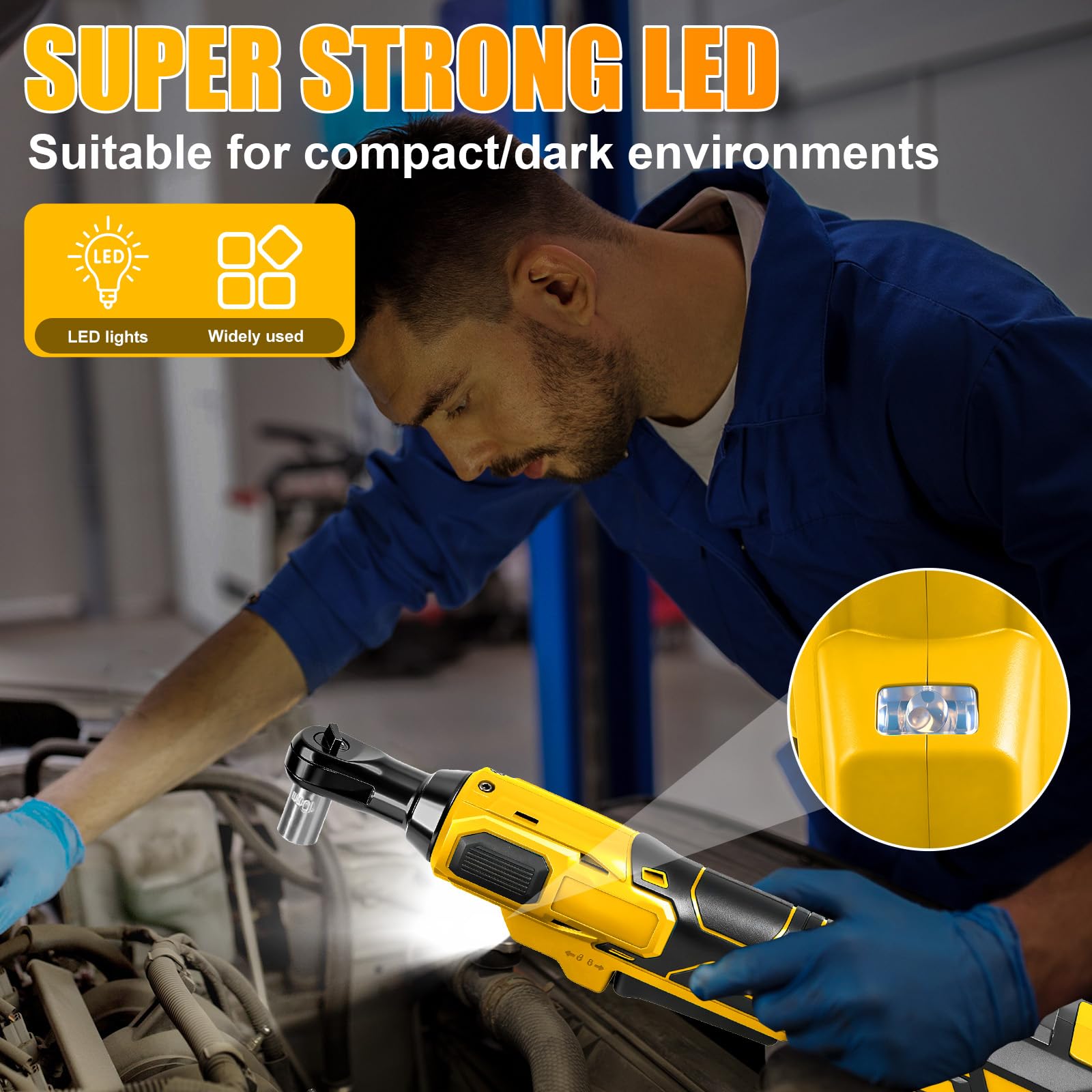 Chiave a cricchetto a batteria da 3/8", compatibile con batteria Dewalt da 20 V (senza batteria), 80 Nm, cricchetto elettrico brushless con adattatore da 1/4", asta di prolunga e 7 bussole