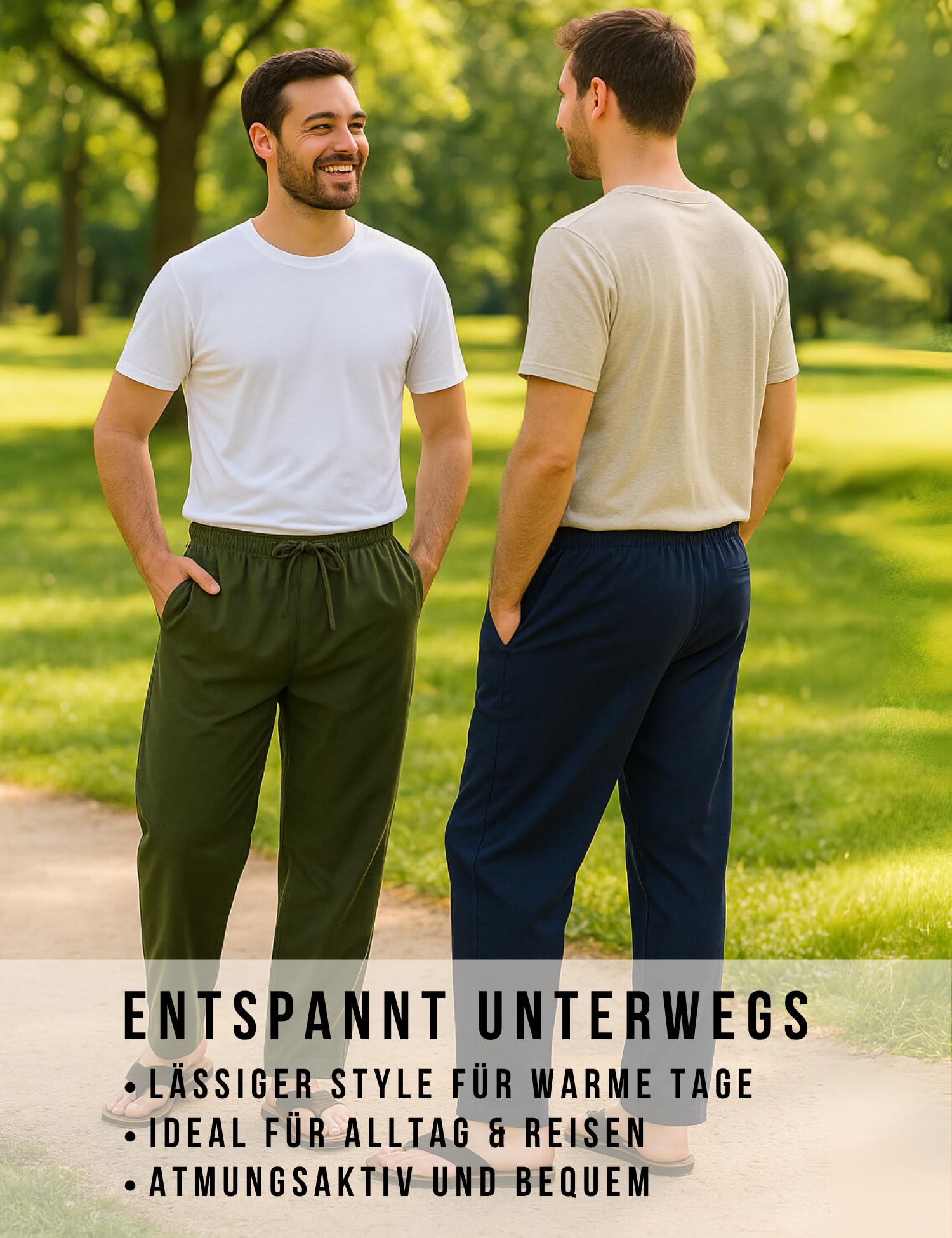 PANASIAM leichte Baumwollhose Damen & Herren - Sommerhose 100% Baumwolle | Unisex Stoffhose, Freizeithose mit Gummibund & Tunnelzug, 2 Taschen, Relaxhose auch Loungehose oder Strandhose, Gr. S-XXL