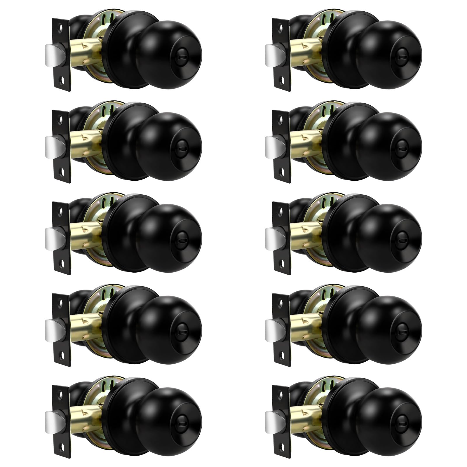 Black Interior Door Knobs - 10 Pack, Keyless Privacy -1