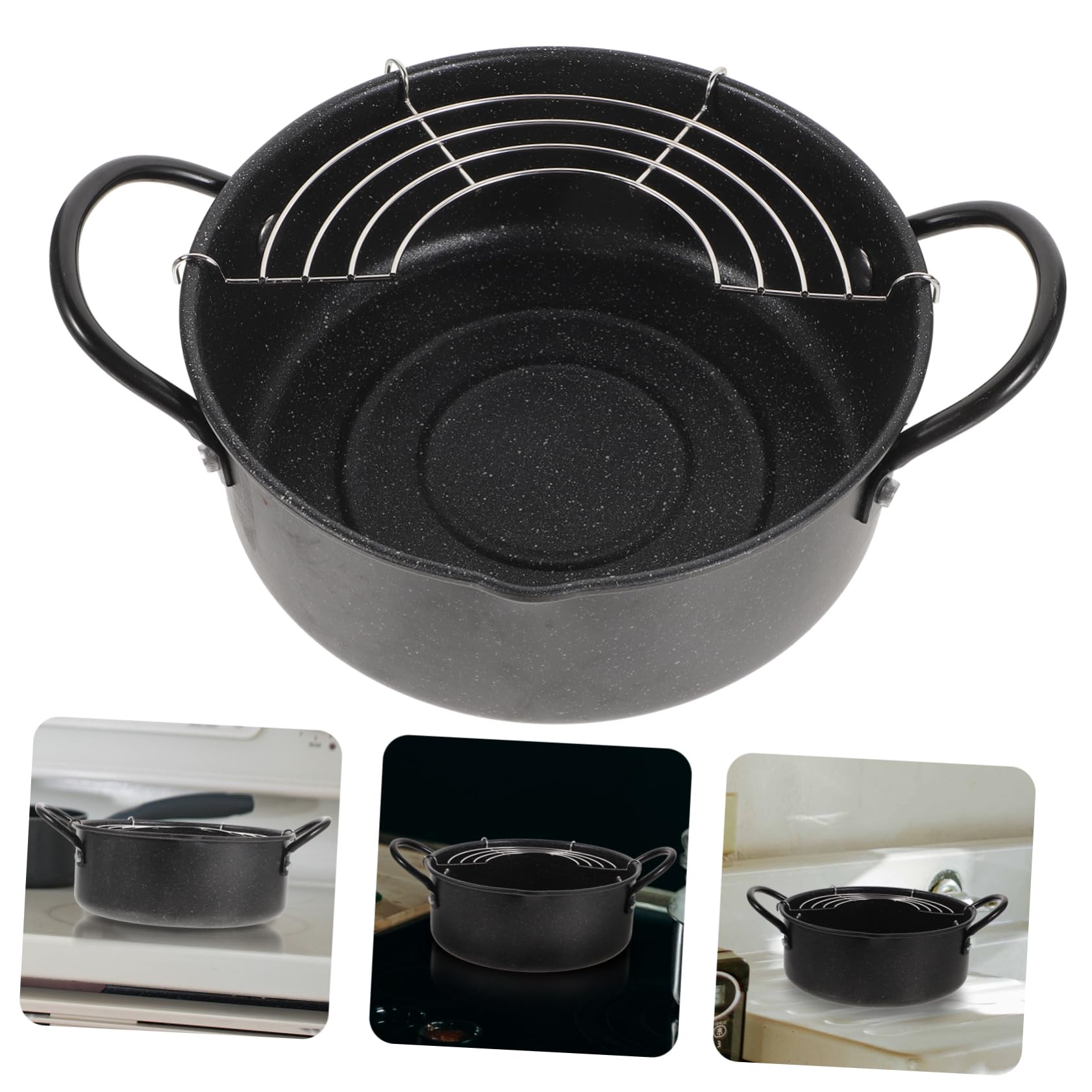 Deep Fryers Japanese Style Deep Frying Pan Frying Pot Non-stick Frying Pot with Oil Drainer Rack Iron Deep Fryer Pot for Family Camping