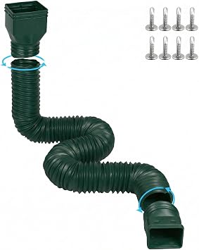 11.5ft Long Gutter Downspout Extensions for Rainwater Drainage, 4 Diameter Thickened Flexible Downspout Extender Extendable from 2.5ft to 11.5ftGreen
