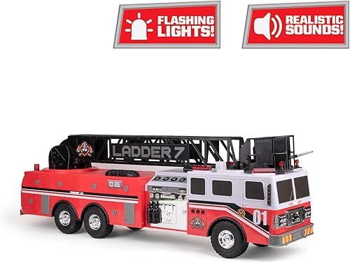 Miniatura 6 de Mighty Fleet Titans - Camión de bomberos de juguete jumbo de 29 pulgadas, luces intermitentes realistas, sonidos de sirena y escalera giratoria