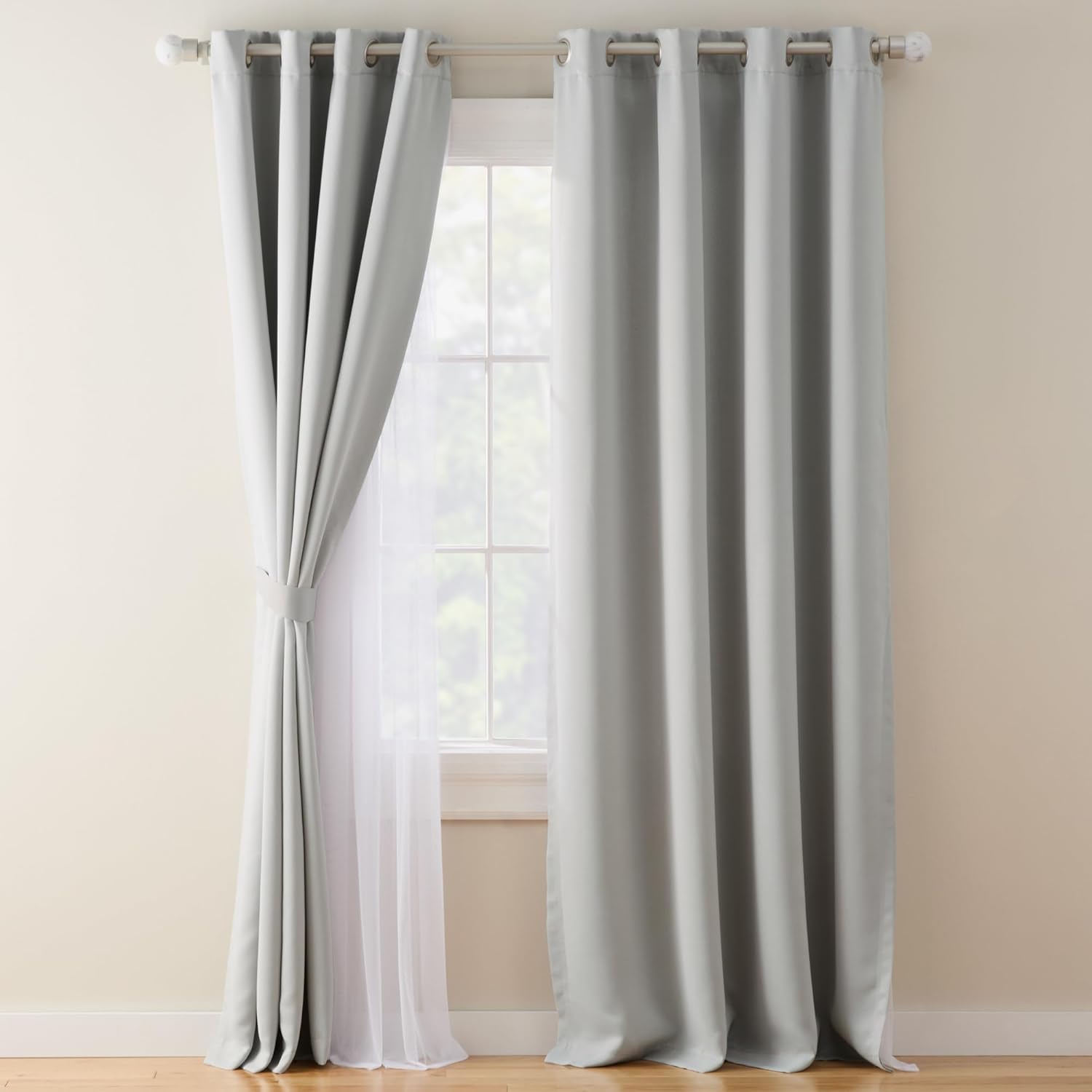 TOWN & COUNTRY LUXE Oslo Double Layer Indoor Curtains, Room Darkening and Sheer, Grommet Top, Energy Efficient, 2-Pack Set, 52"x84", Grey