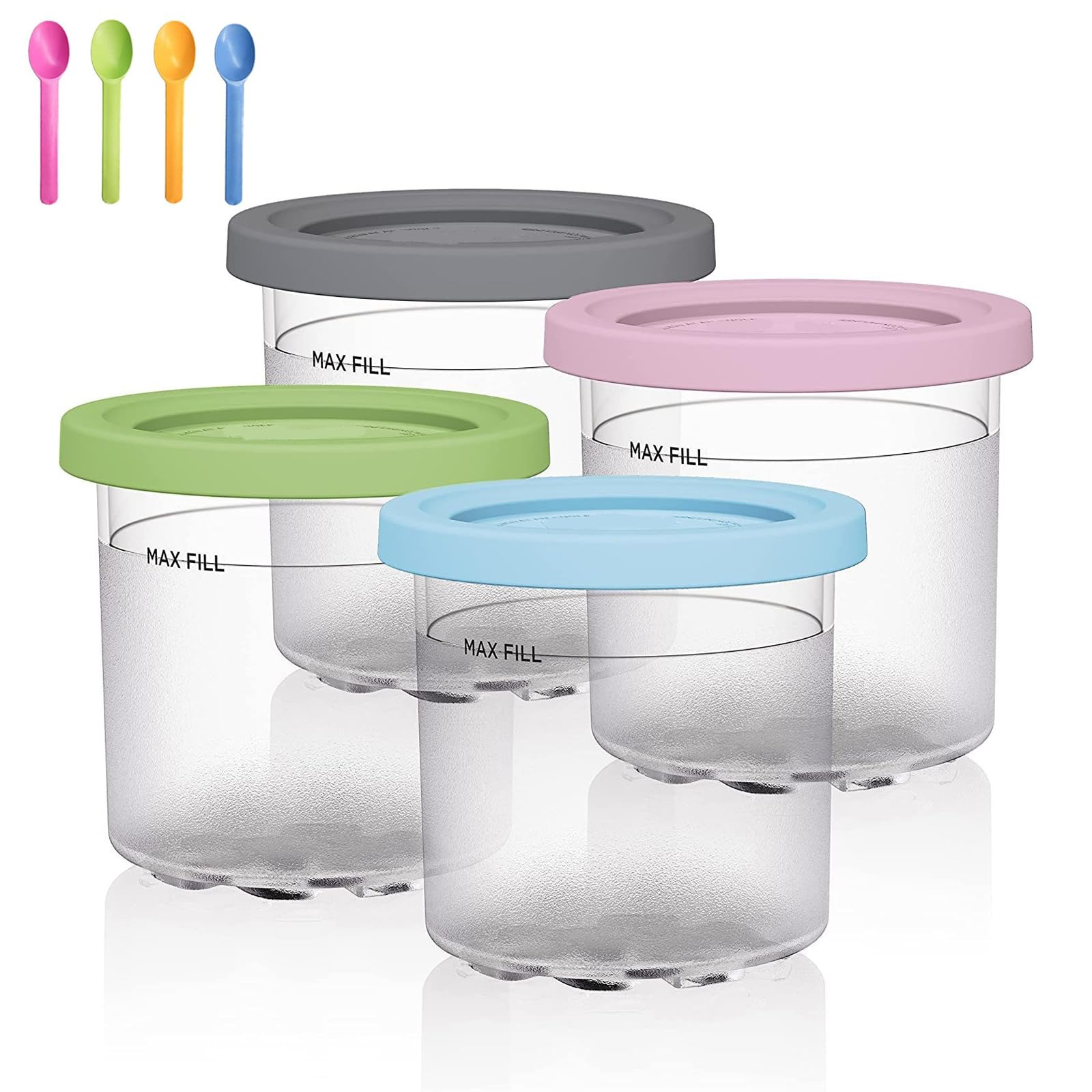 kyaoayo Reusable Creami Behälter, BPA-frei Creami Tubs für Ninja Creami, Creami Pint Containers, Speiseeis für Ninja Eismaschine Maschine Zubehör spülmaschinenfest, für NC301 NC300 NC299AMZ (4)