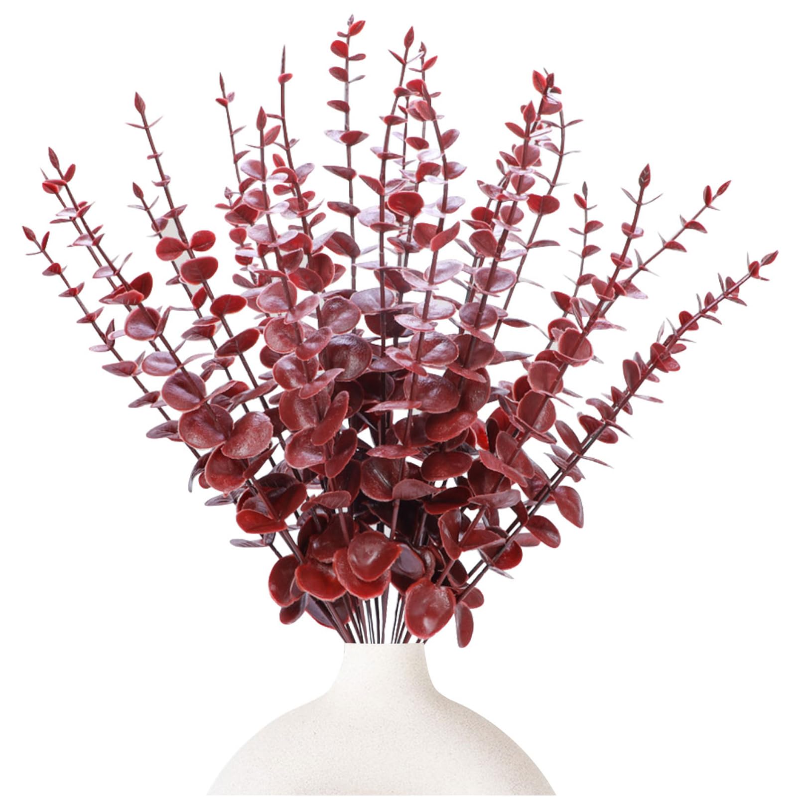 Homarket 30 Pcs Red Eucalyptus Stems With Artificial Leaves - Fake Branches for Vase, Wedding Bouquet, Home Decor