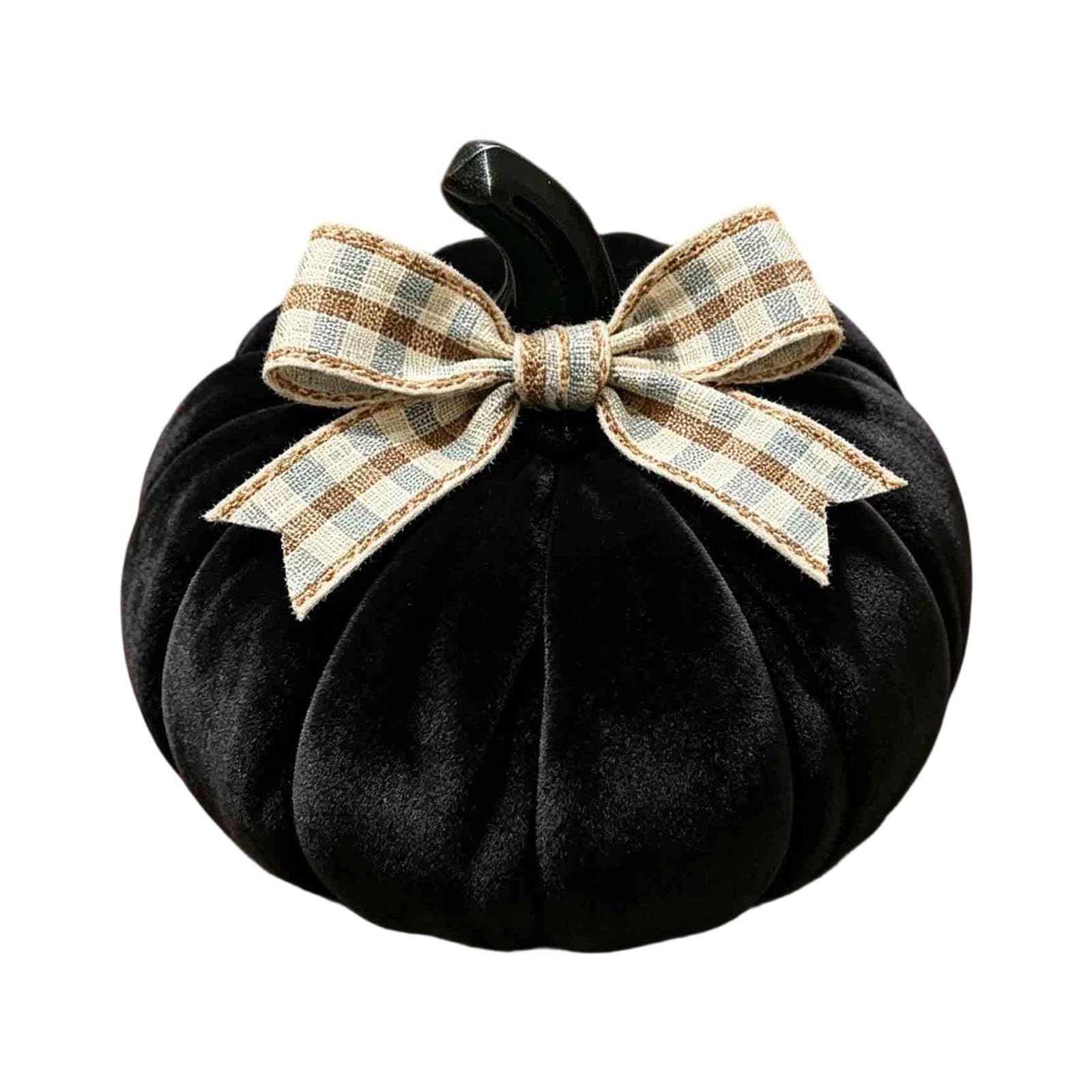 Elnwnnkc Black Halloween Velvet Pumpkin Decor Soft Plush Table Accent With Ribbed And Top Detail For Tiered Tray Styling Stuffed Fabric Pumpkin Autumn Centerpiece Faux Gourd Decor Shelf Mantel Tray Accent Harvest