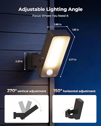 Miniatura 8 de Paquete de 2 luces para exteriores con sensor de movimiento, 10,000 mAh, recargable, 600 lúmenes, funciona con pilas, luces de pared para exteriores