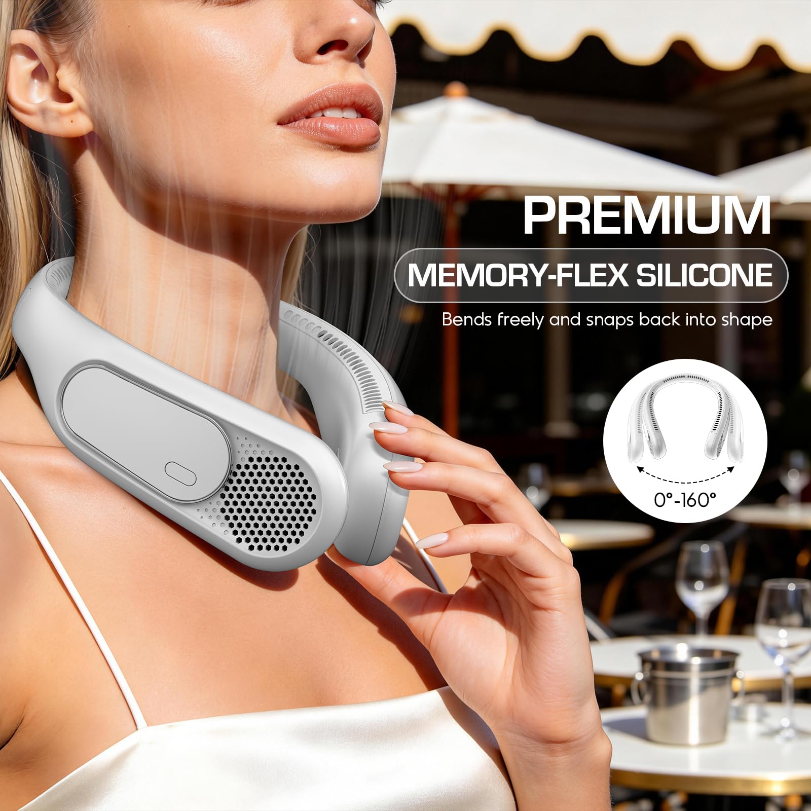 Ventilatore da collo portatile, 6000 mAh, ricaricabile tramite USB, 4 impostazioni di velocità, design senza lama, ventilatore indossabile a mani libere con batteria a lunga durata per viaggi