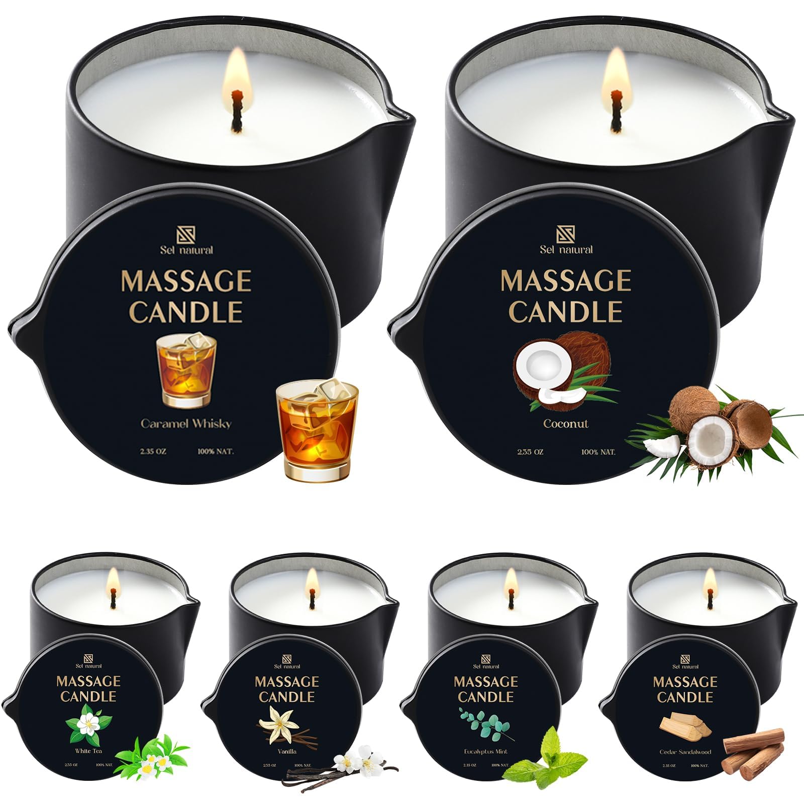Confezione da 6 candele con olio da massaggio, 66,6 g, a bassa temperatura, 6 profumi, per terapia termale, olio per il corpo, regalo di San Valentino per rilassarsi, coppie o cura di sé