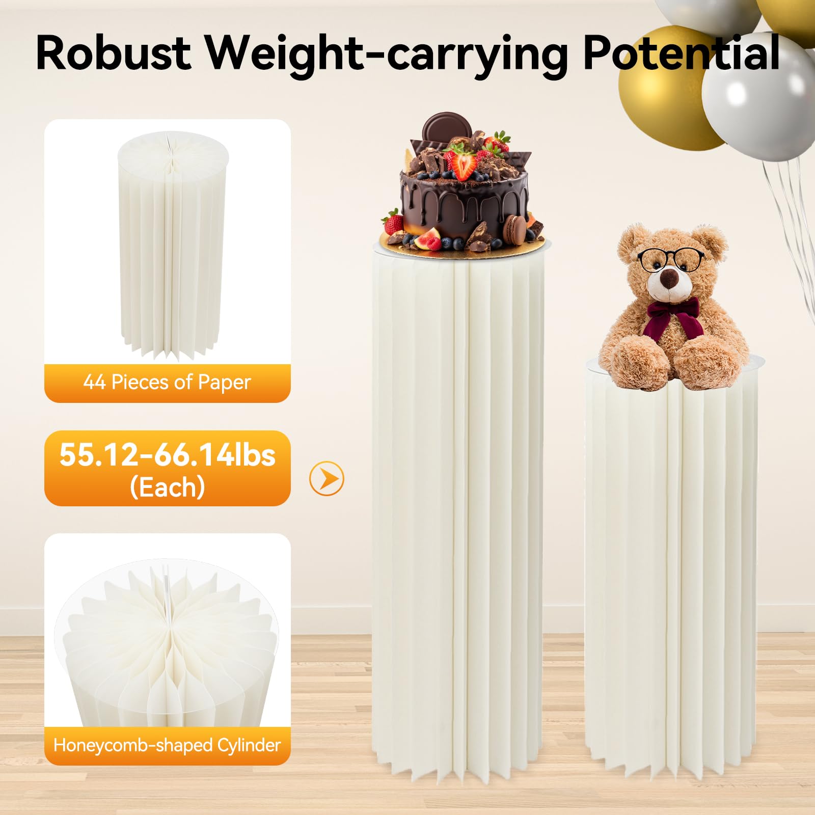 Blumenständer Faltbar Karton Hochzeit Dekosäule Blumensäule Set | Wabenstruktur mit stabiler Tragkraft, platzsparendes Design und schnelle Montage für Hochzeit, Partei, Geburtstag
