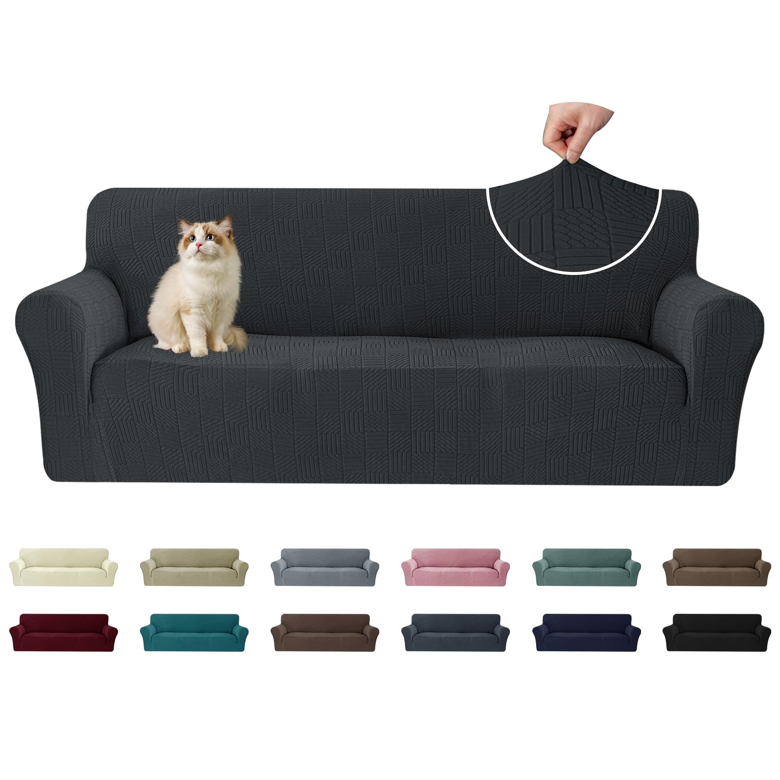 Ystyle Sofa Cover 3 Seater, Universal Elastic Armchair Covers with Armrests, Non-Slip Sofa Cover, Stain Resistant, Furniture Protector for Dogs and Pets, Dark Grey Global Recycled Standard Global Recycled Standard Global Recycled Standard