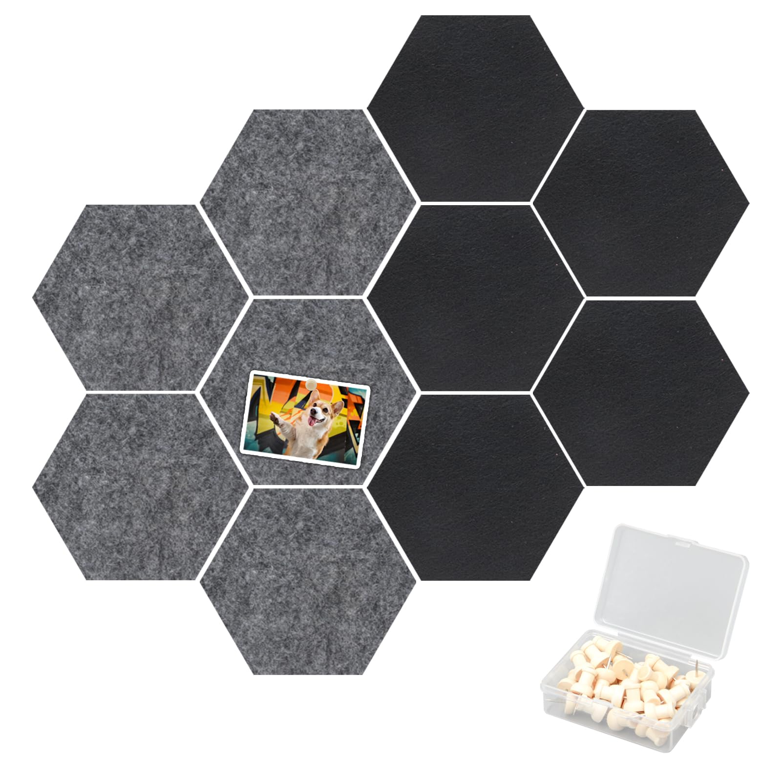 Lot 10 Panneaux Hexagonaux Feutre Arc-en-Ciel + 20 Épingles – Tableau D'Affichage Mural DIY 20x17 Cm Pour Photos & Memos