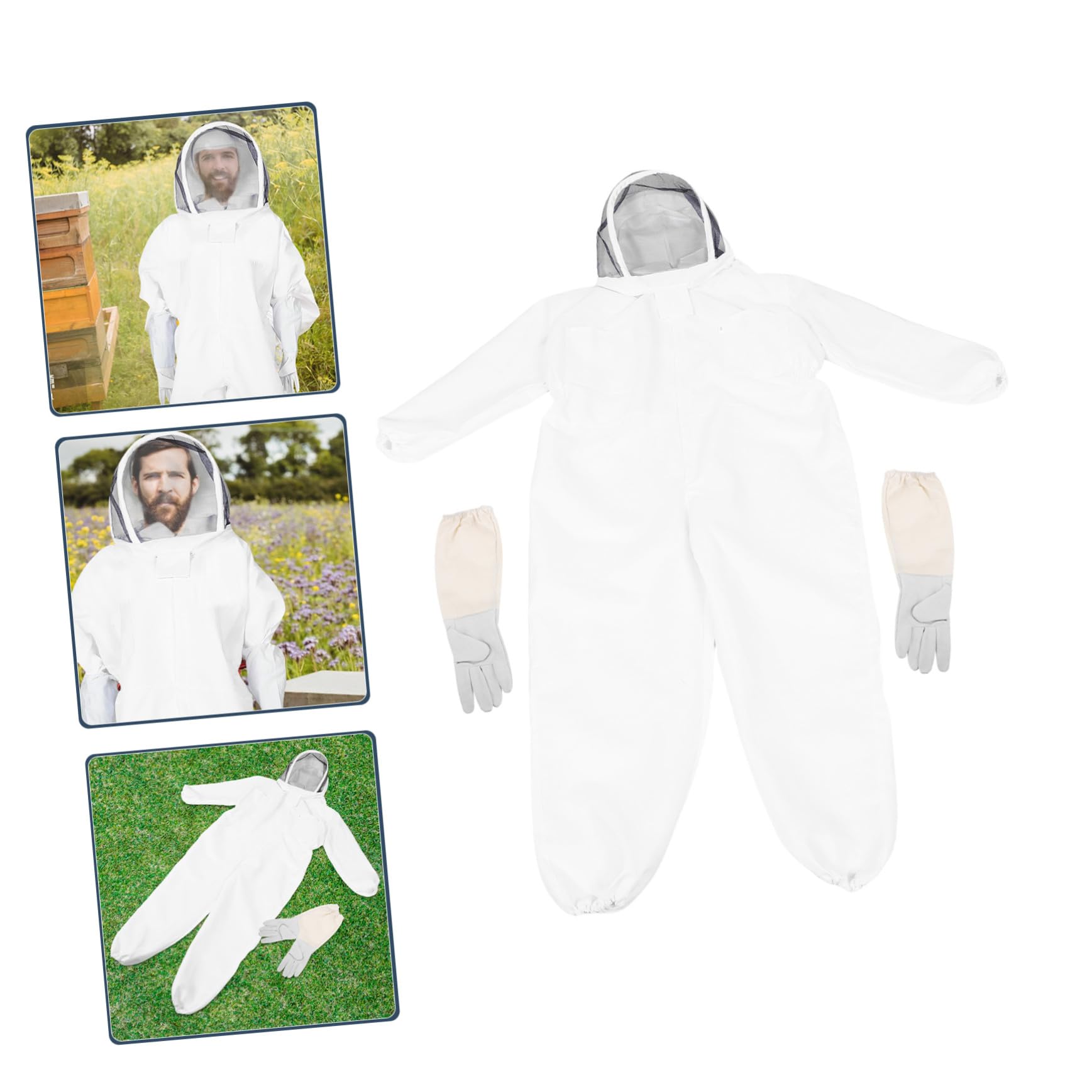 Tuta Protettiva Apicoltura Professionale in Cotone con Guanti Ventilata Traspirante per Uomo Donna Copertura Totale Pungiglione per Apicoltori Esperti Vestibilità Comoda e Facile