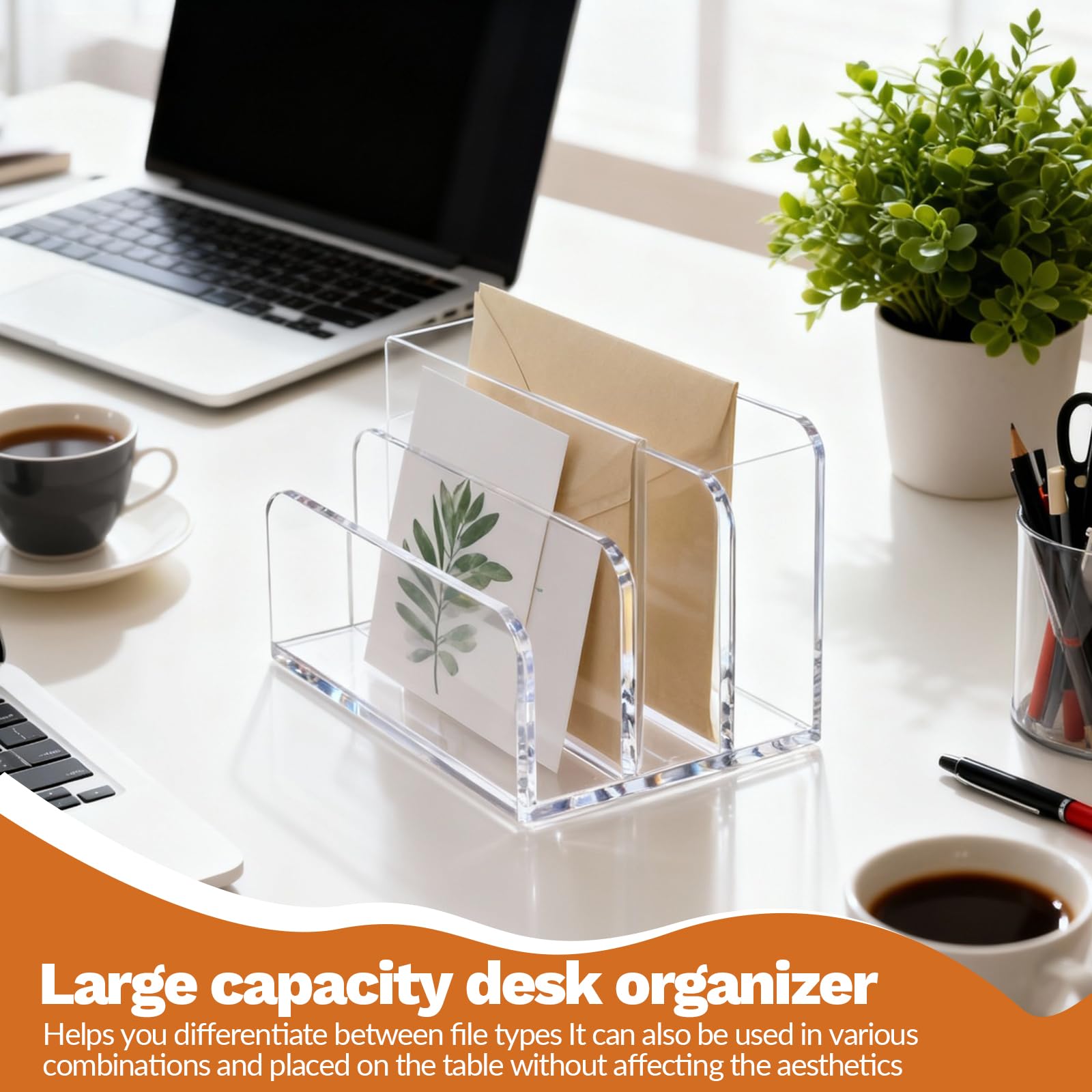 Soporte para cartas con 3 compartimentos, escritorio, soporte para cartas de acrílico, organizador de cartas transparente, soporte para documentos para escritorio, cartas, postales, folletos
