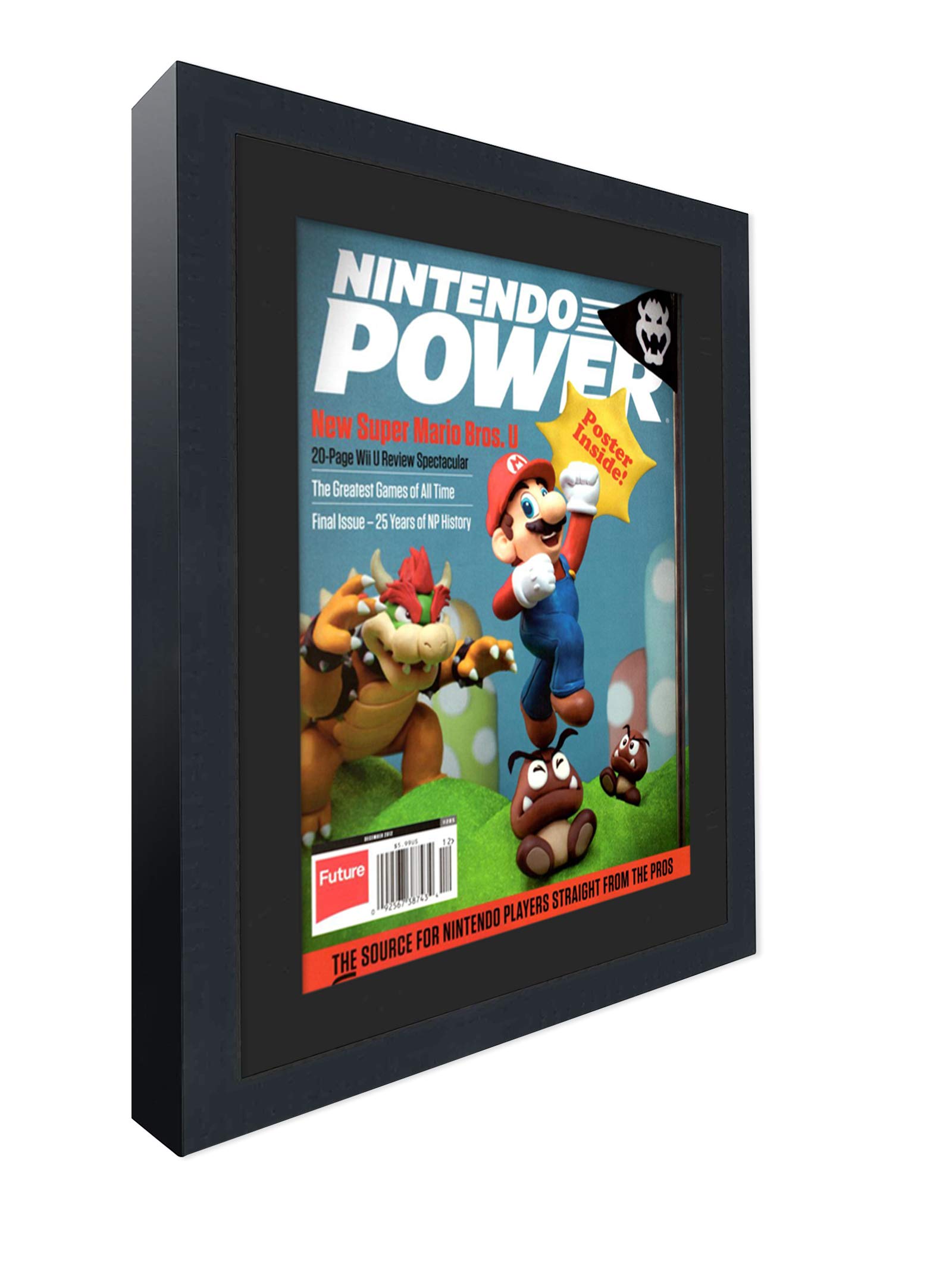 Nintendo Magazine Solid Wood Picture Frame - Complete with Acrylic, Backing, and Black Mat - Display Magazines Measuring 8